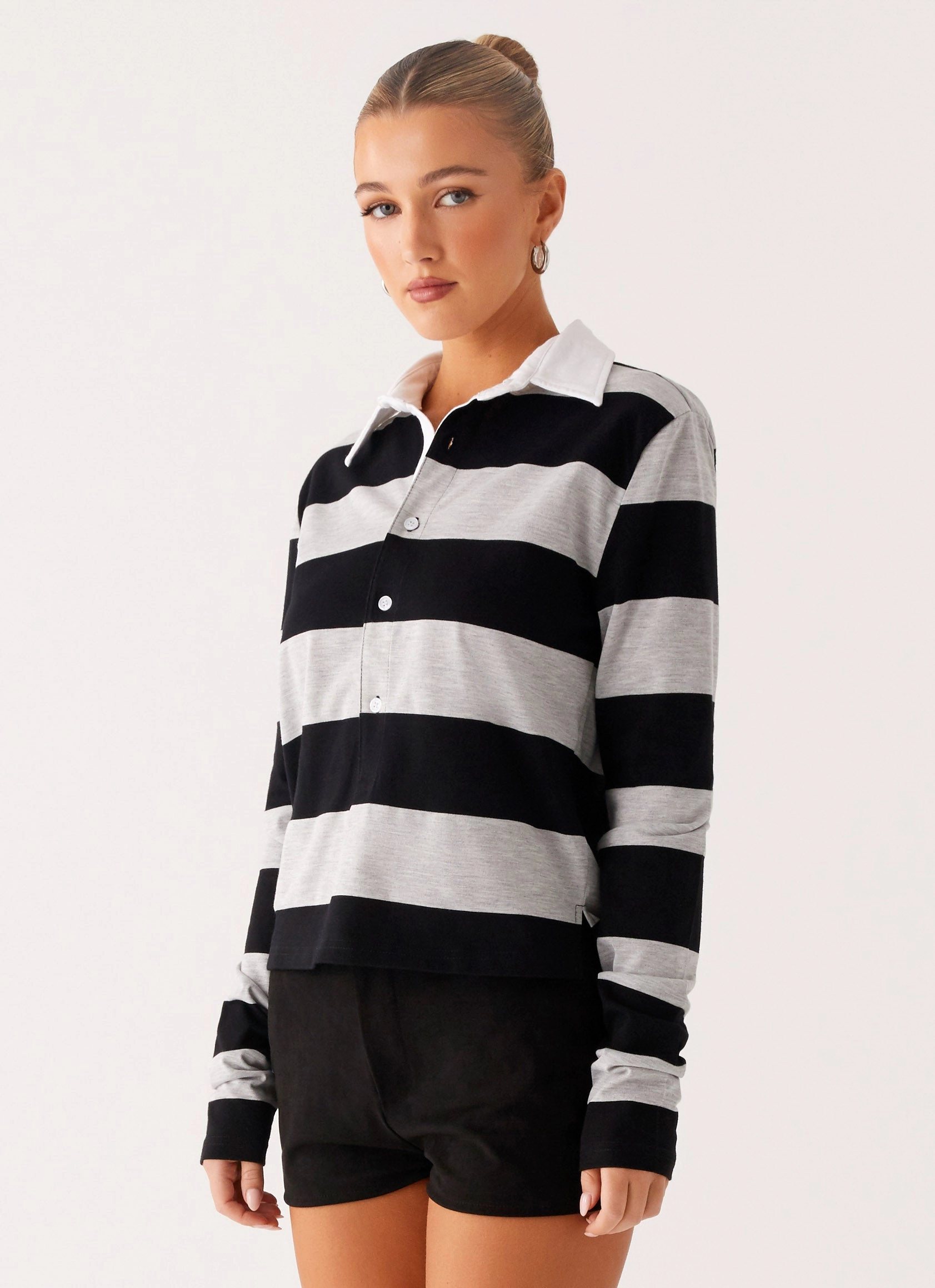 WindproofBarrierTechnology HighDensity Knit Beckett Polo Top - Grey Black Stripe