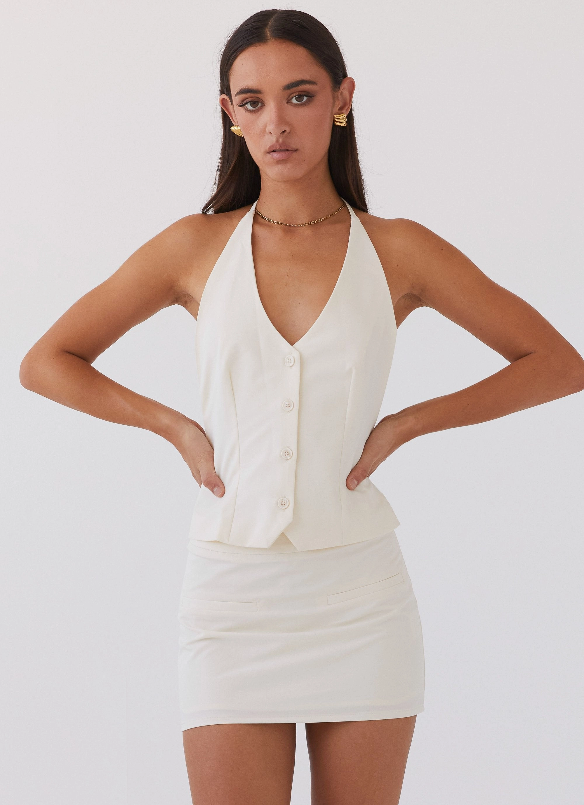 Sarah Halterneck Vest Top - Ivory NoiseReduciting Zipper