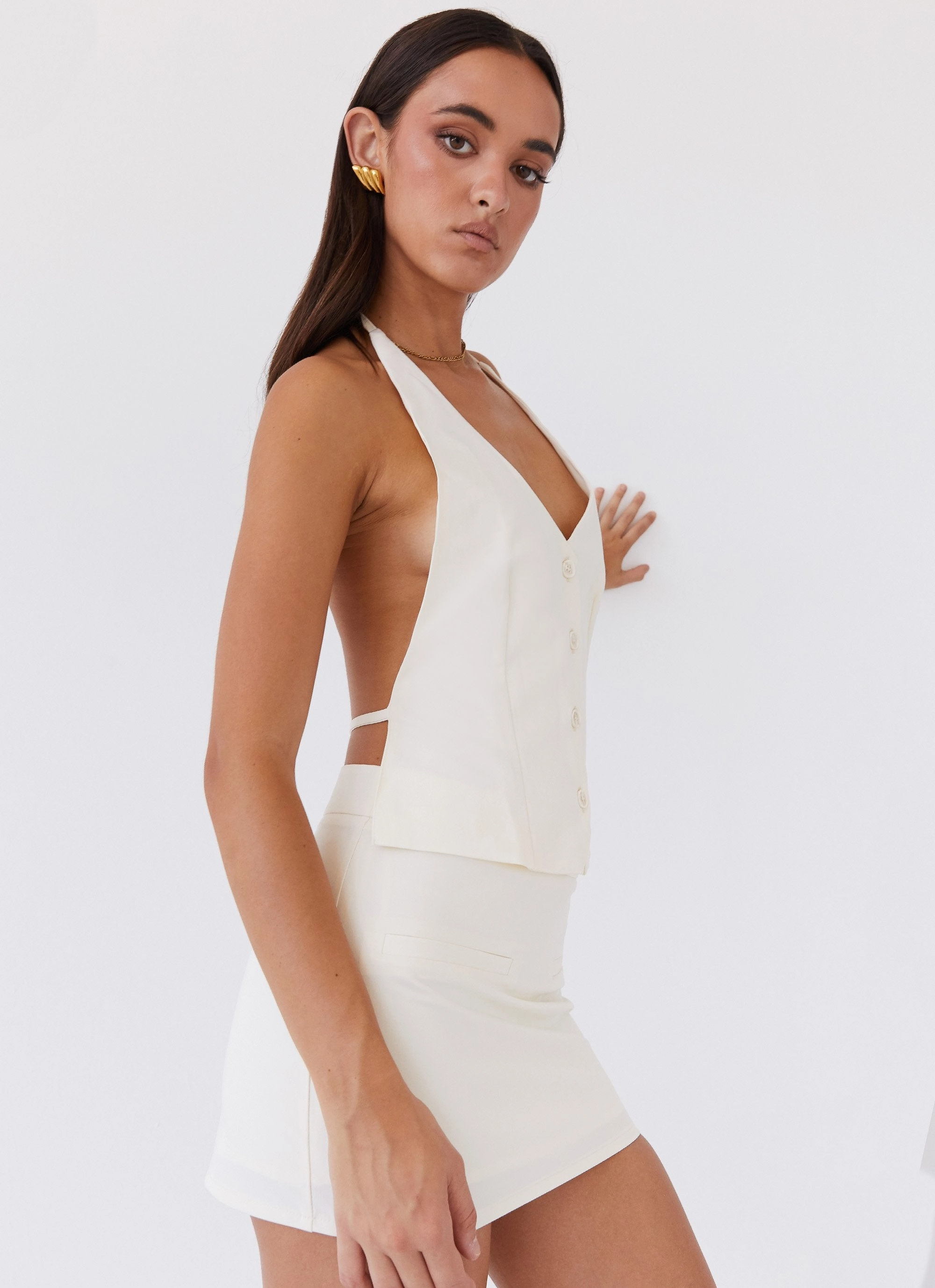 Sarah Halterneck Vest Top - Ivory OversizedSilhouette