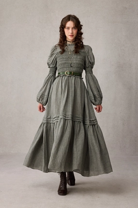 Textured Fabric Finish Petal Sleeve Architecture Jane 33 |Edward Smocking Linen Dress Chemise