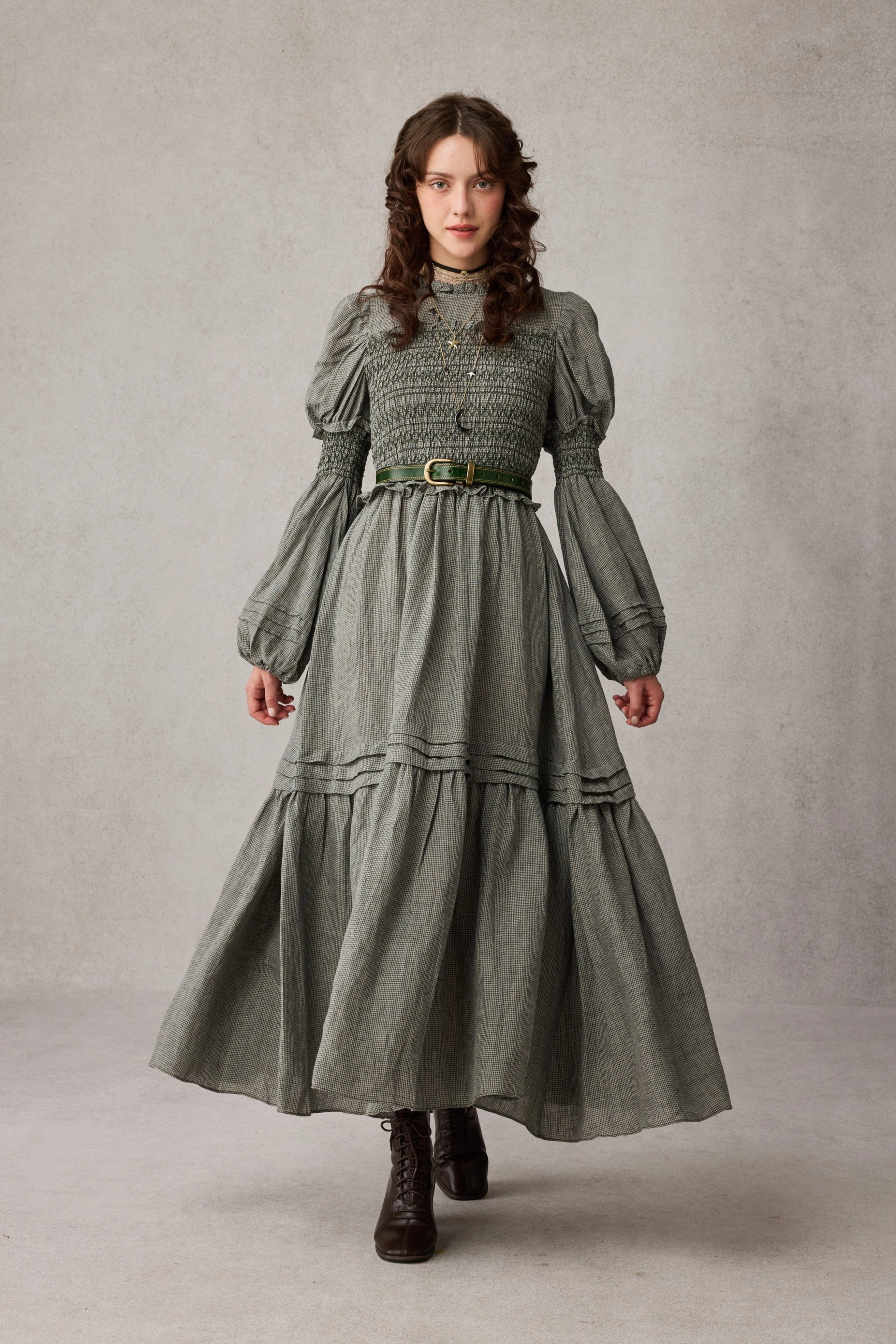 Textured Fabric Finish Petal Sleeve Architecture Jane 33 |Edward Smocking Linen Dress Chemise
