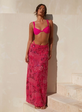Corinna Low Rise Sequin Maxi Skirt - Fuchsia Weekend Comfort Active Layers