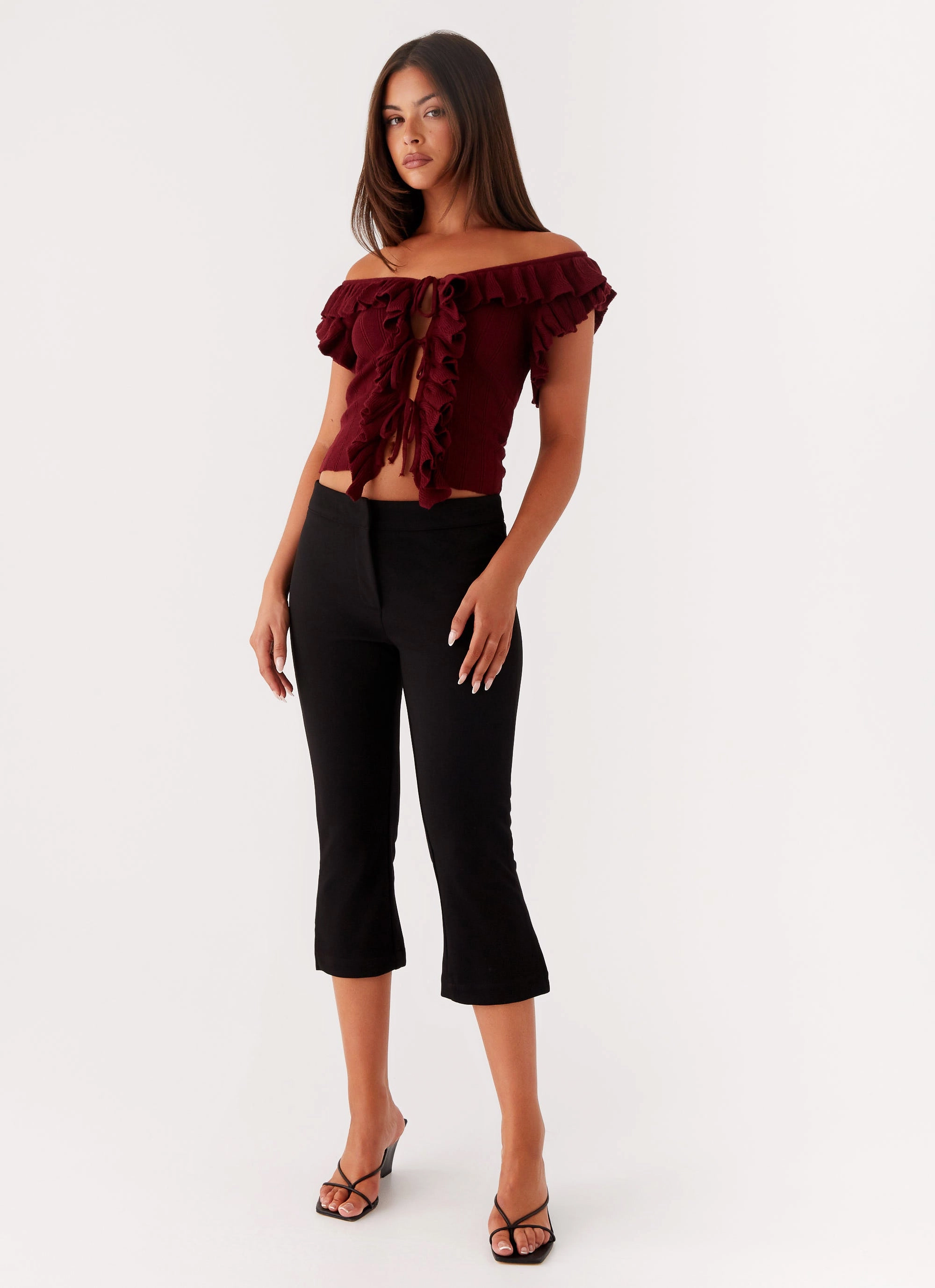Keeta Frill Top - Burgundy Layered Neckline Details