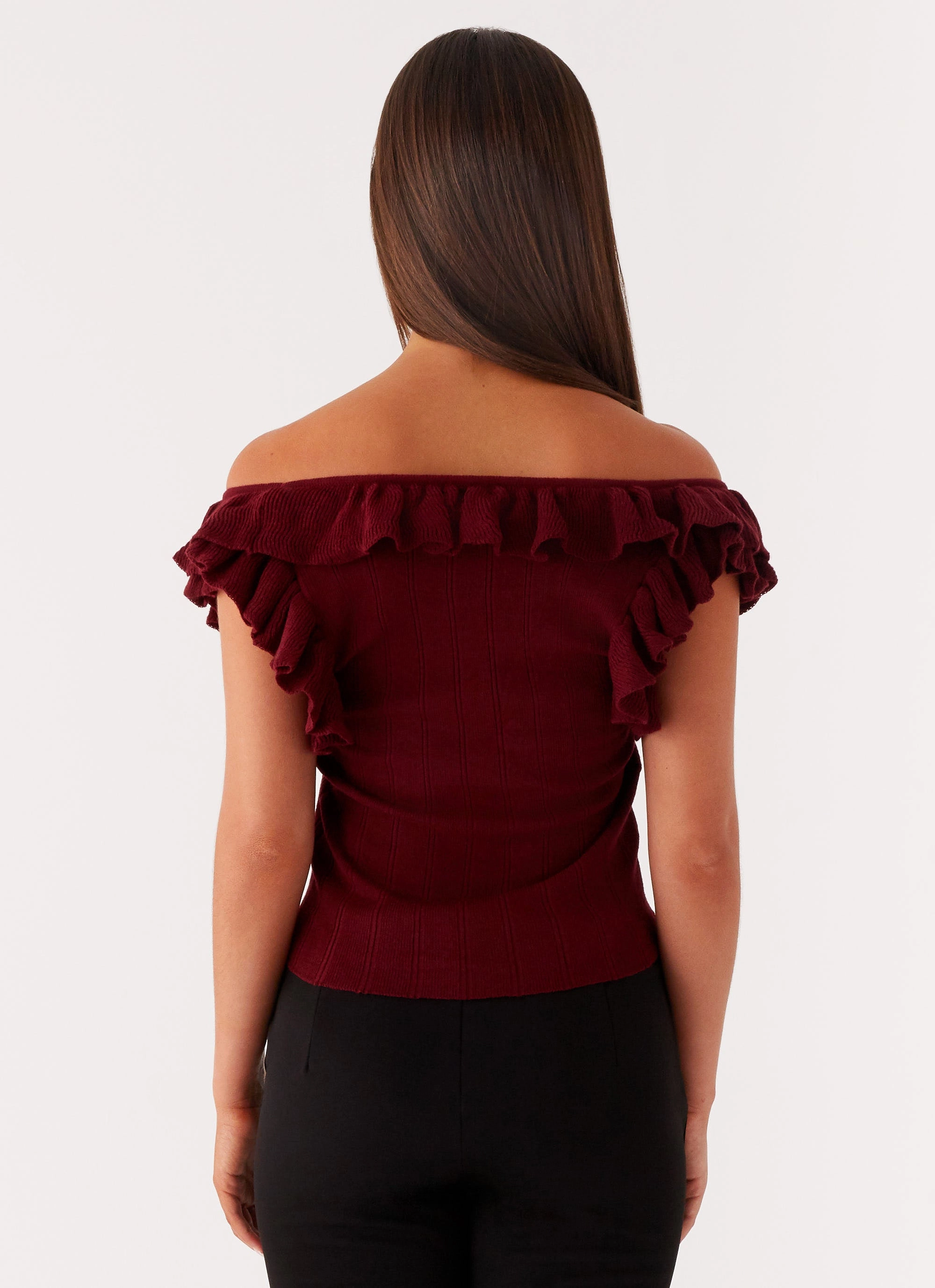 Keeta Frill Top - Burgundy Casual dress