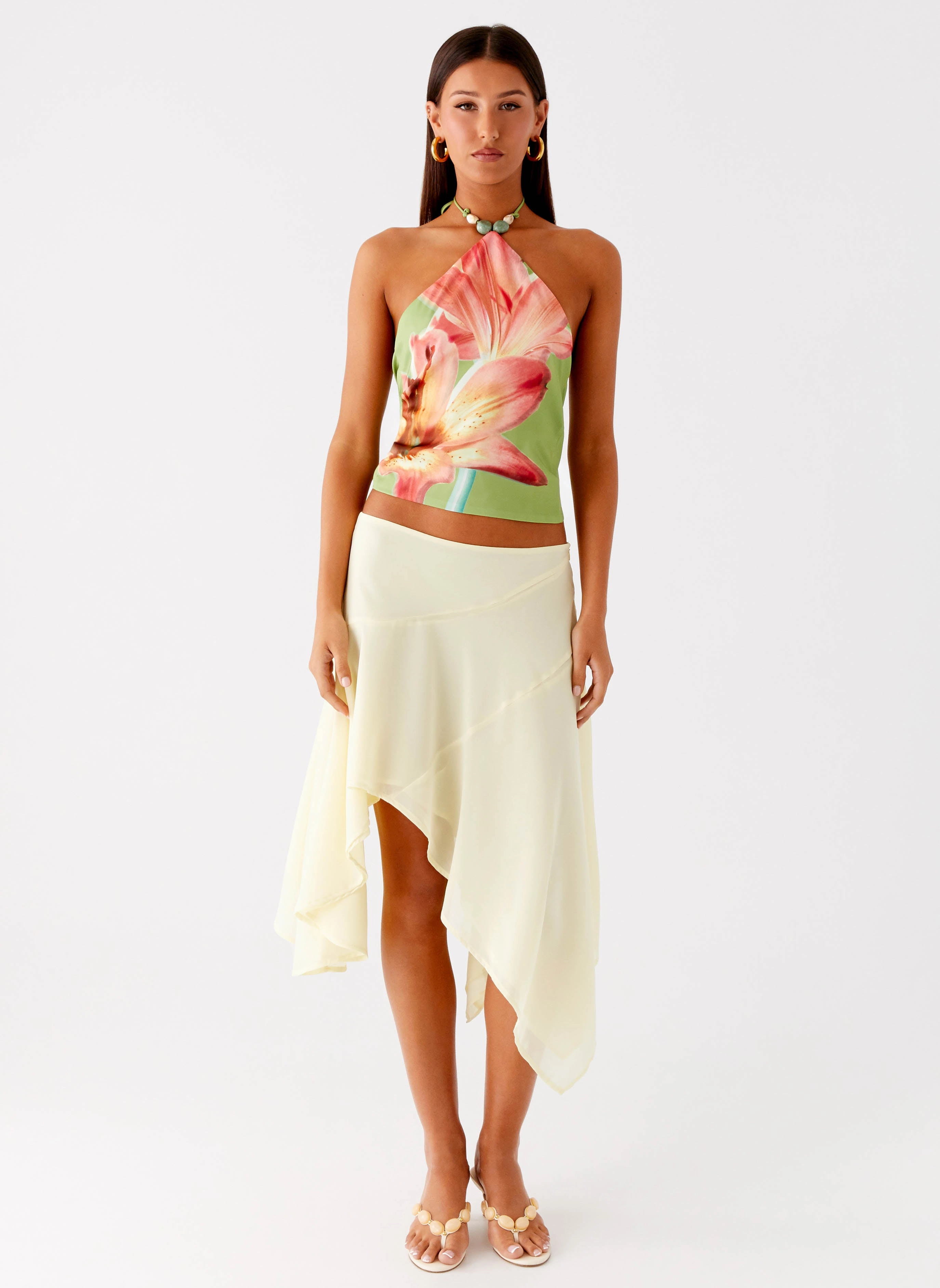 Loreta Beaded Tie Back Top - Jungle Floral No Iron Fabric