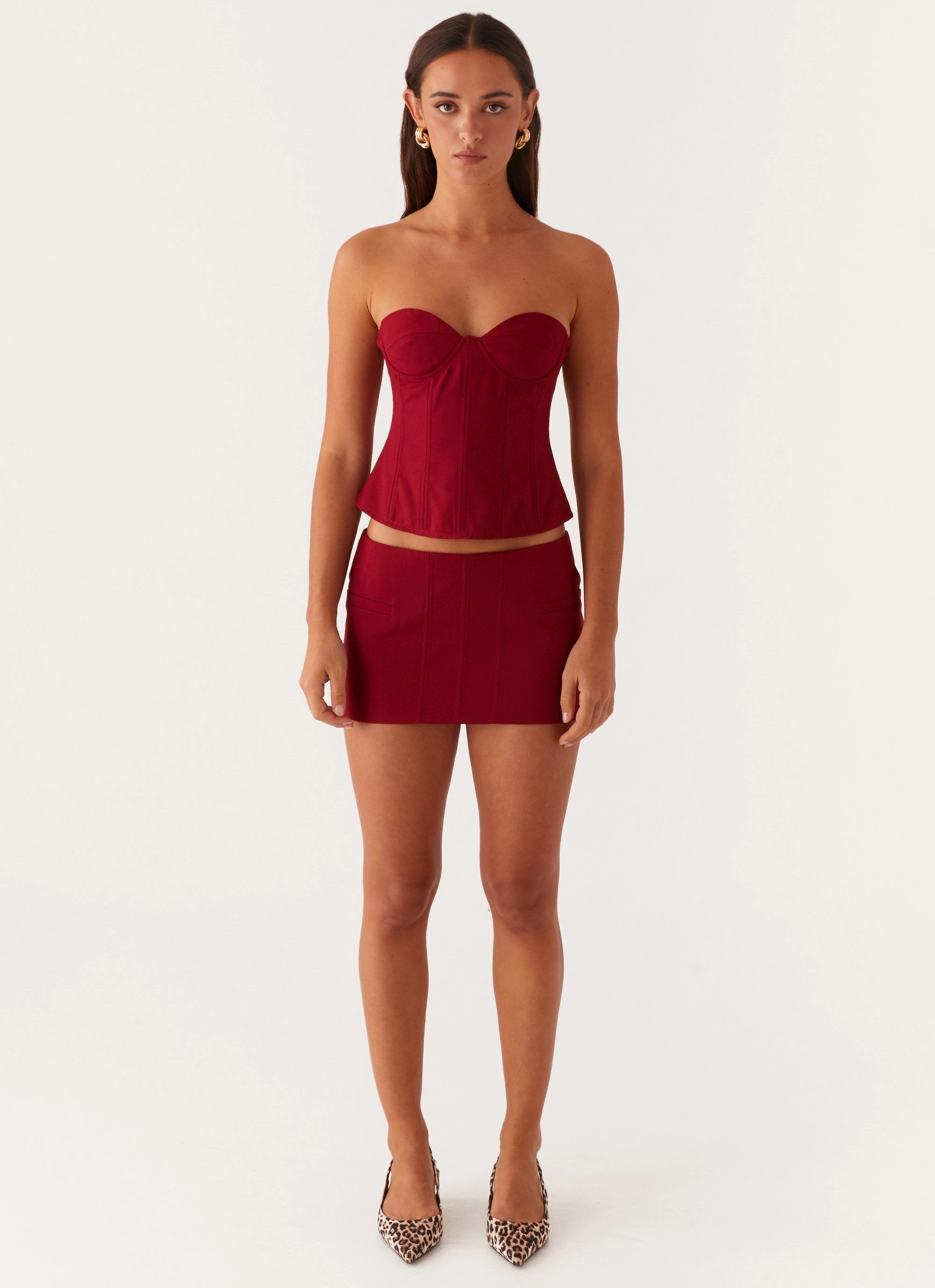 Armelle Micro Mini Skirt - Maroon Soft Touch Material