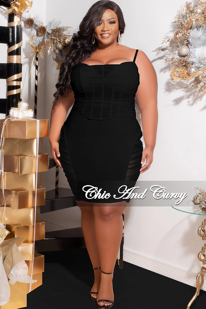 Stretch Fit Engineering CompressionSupportWeave Final Sale Plus Size Sleeveless Midi Dress with Mesh Sides in Black