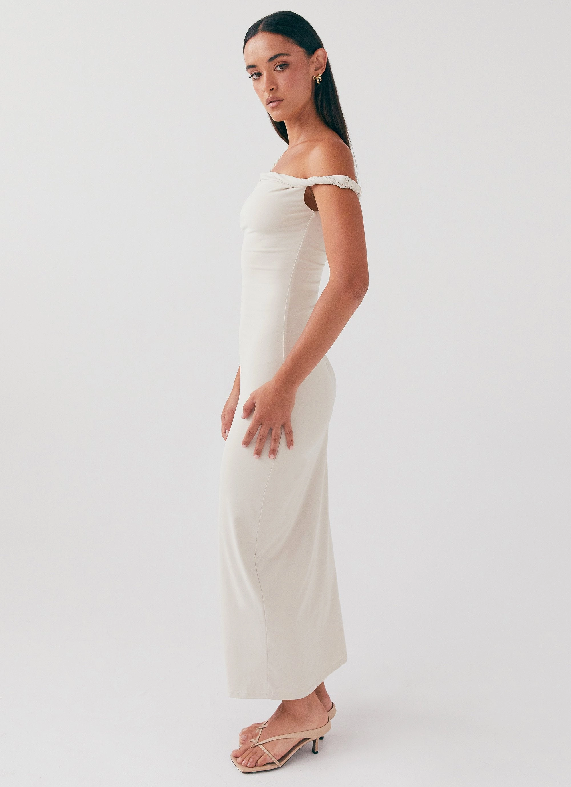 Arabella Twist Shoulder Maxi Dress - Beige Trend Appeal