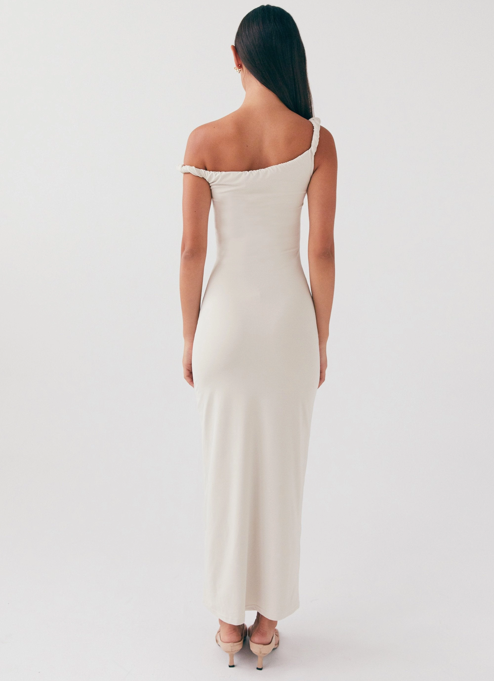 Arabella Twist Shoulder Maxi Dress - Beige Contemporary Wear Effortless Comfort