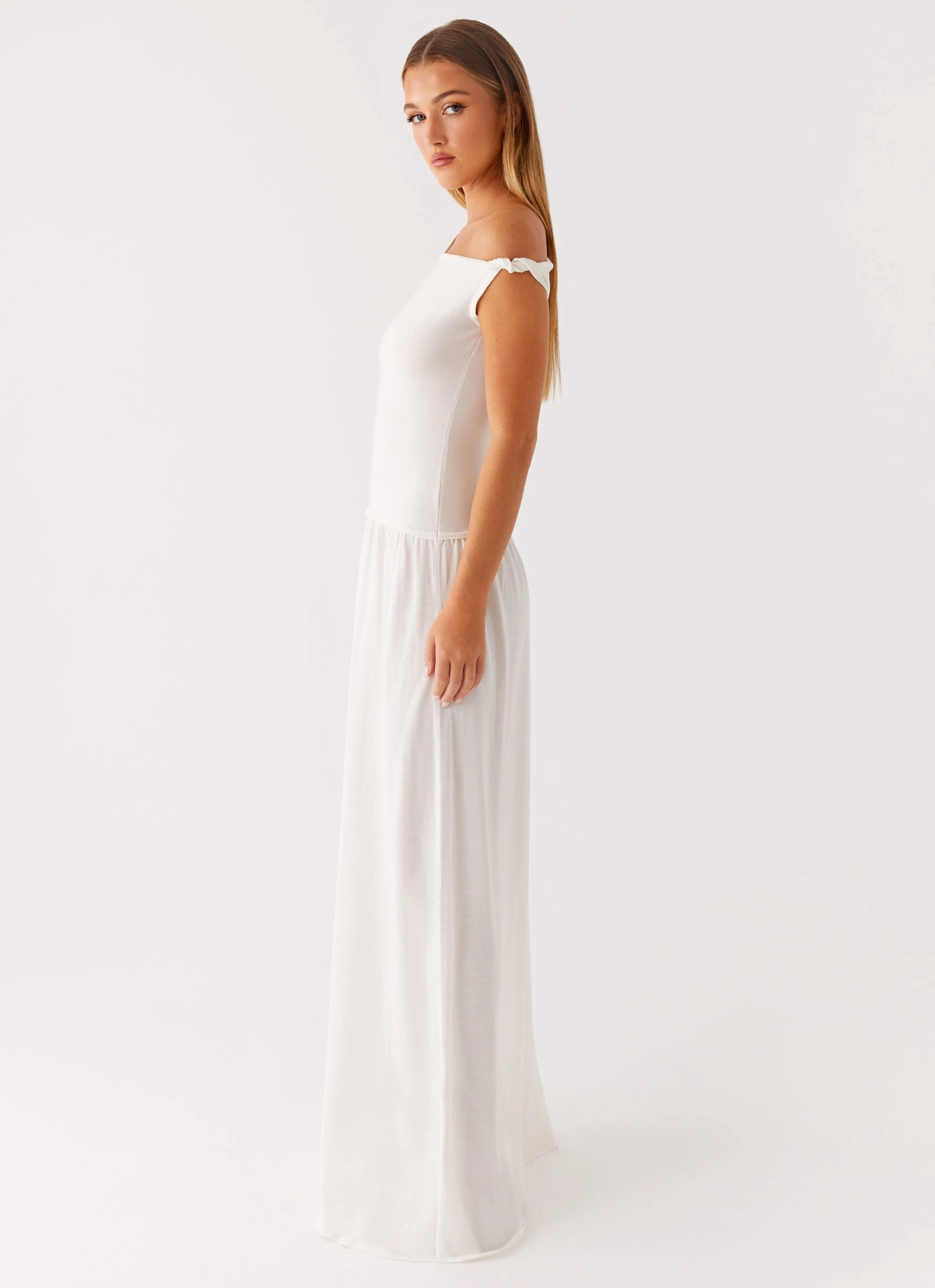 Ardella One Shoulder Maxi Dress - Ivory Calm Energy Elegant Layering