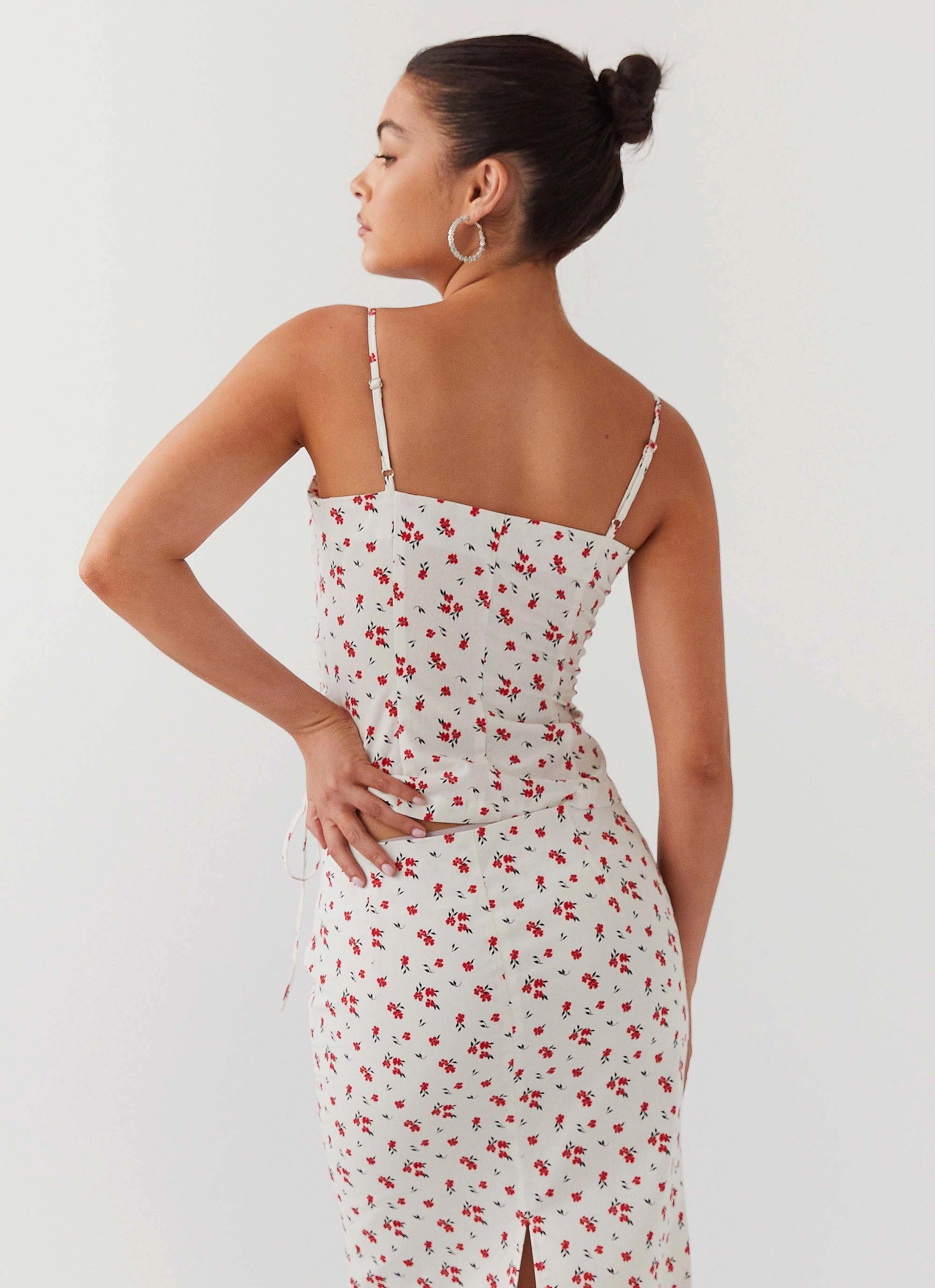 Soft Knit OversizedSilhouette Ariana Linen Bustier Top - Poppy Floral