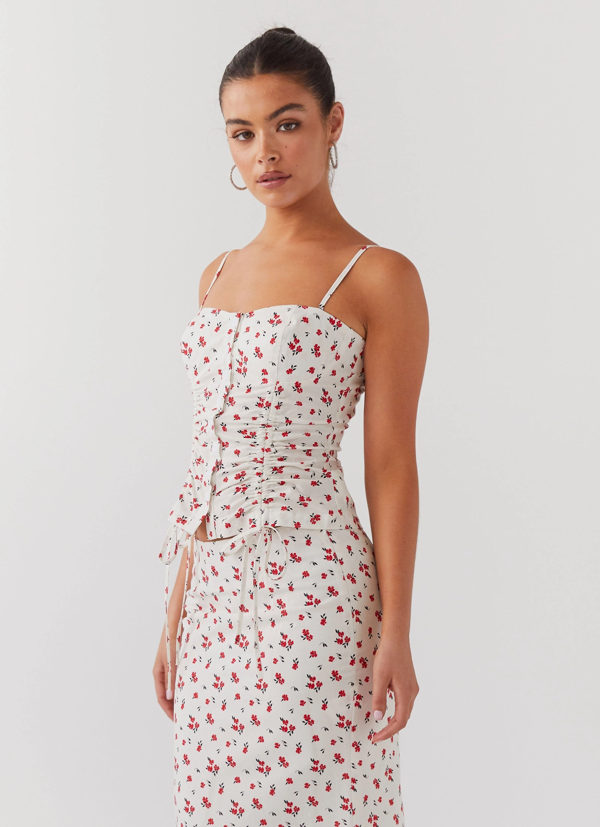 MultiPanelBreathability Retro design Ariana Linen Bustier Top - Poppy Floral