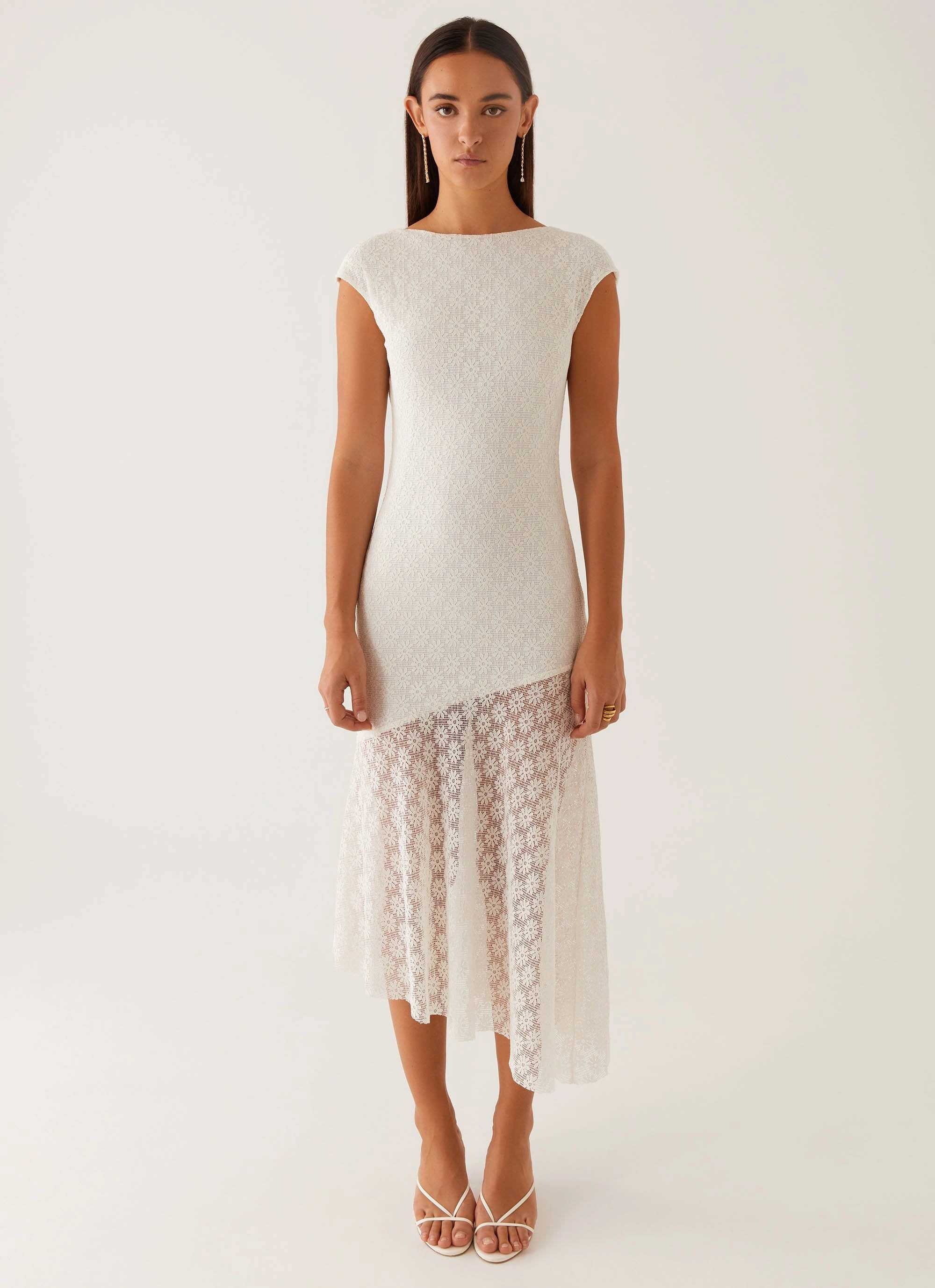 Arielle Open Back Midi Dress - White Cap-Sleeve All Time