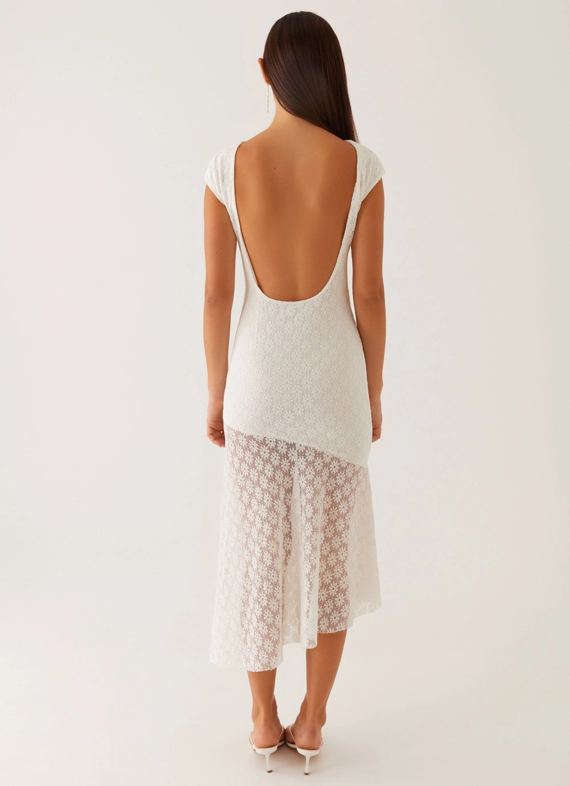 Arielle Open Back Midi Dress - White Soft cotton blend dress