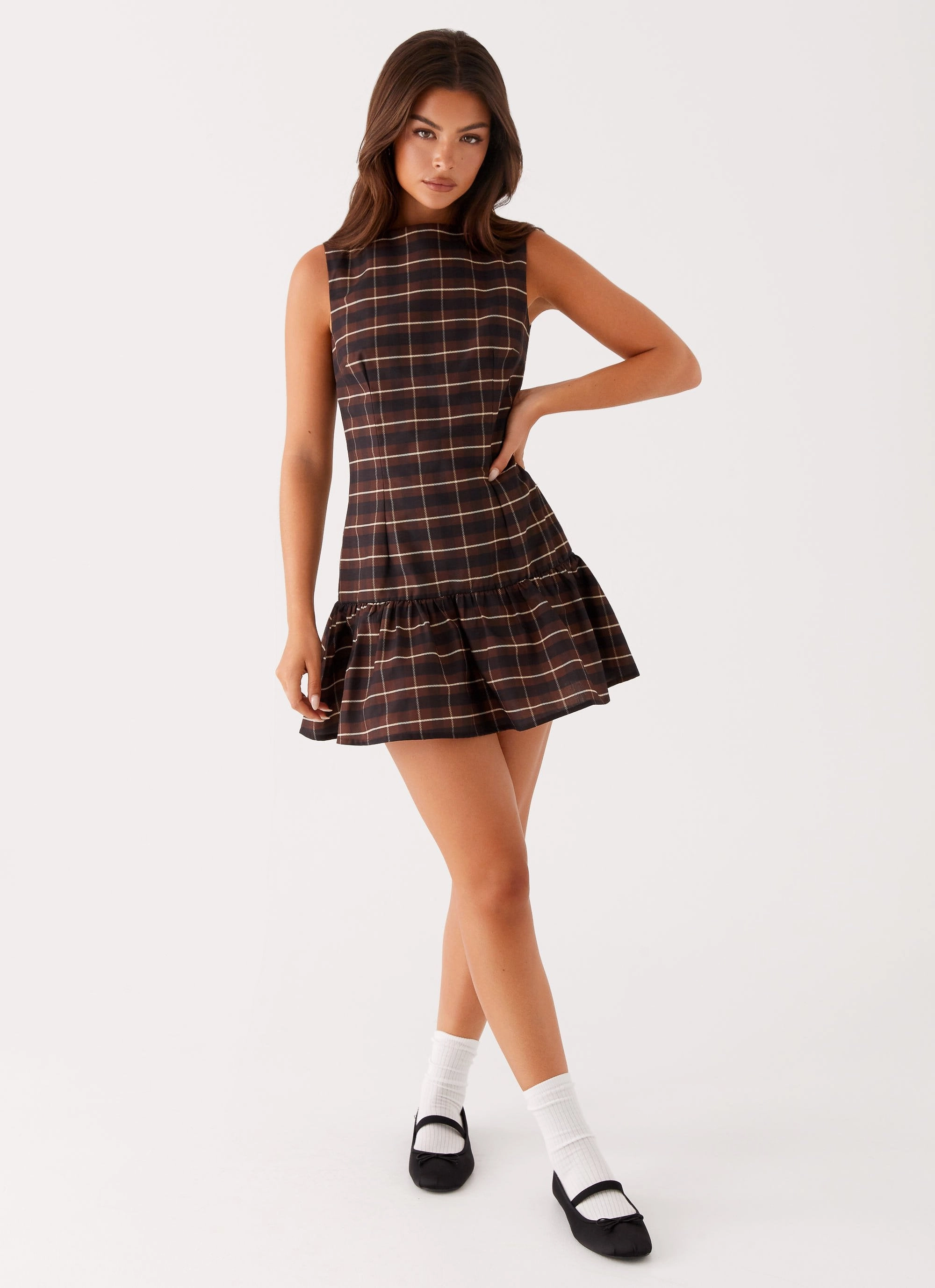 Arizona Mini Dress - Brown Black Check Modern Fit Comfortable Style