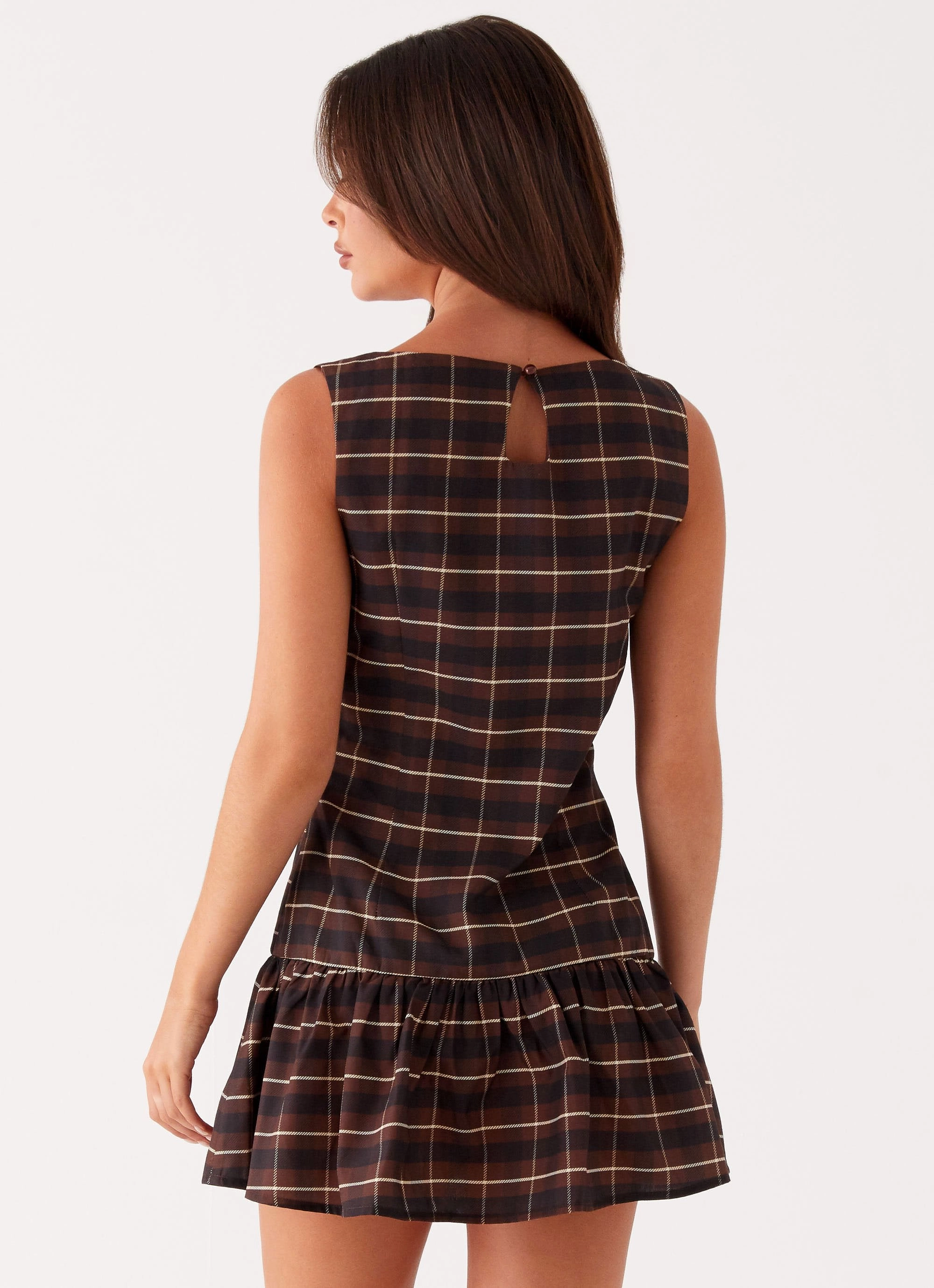 Arizona Mini Dress - Brown Black Check Romantic date dress Festive Mood
