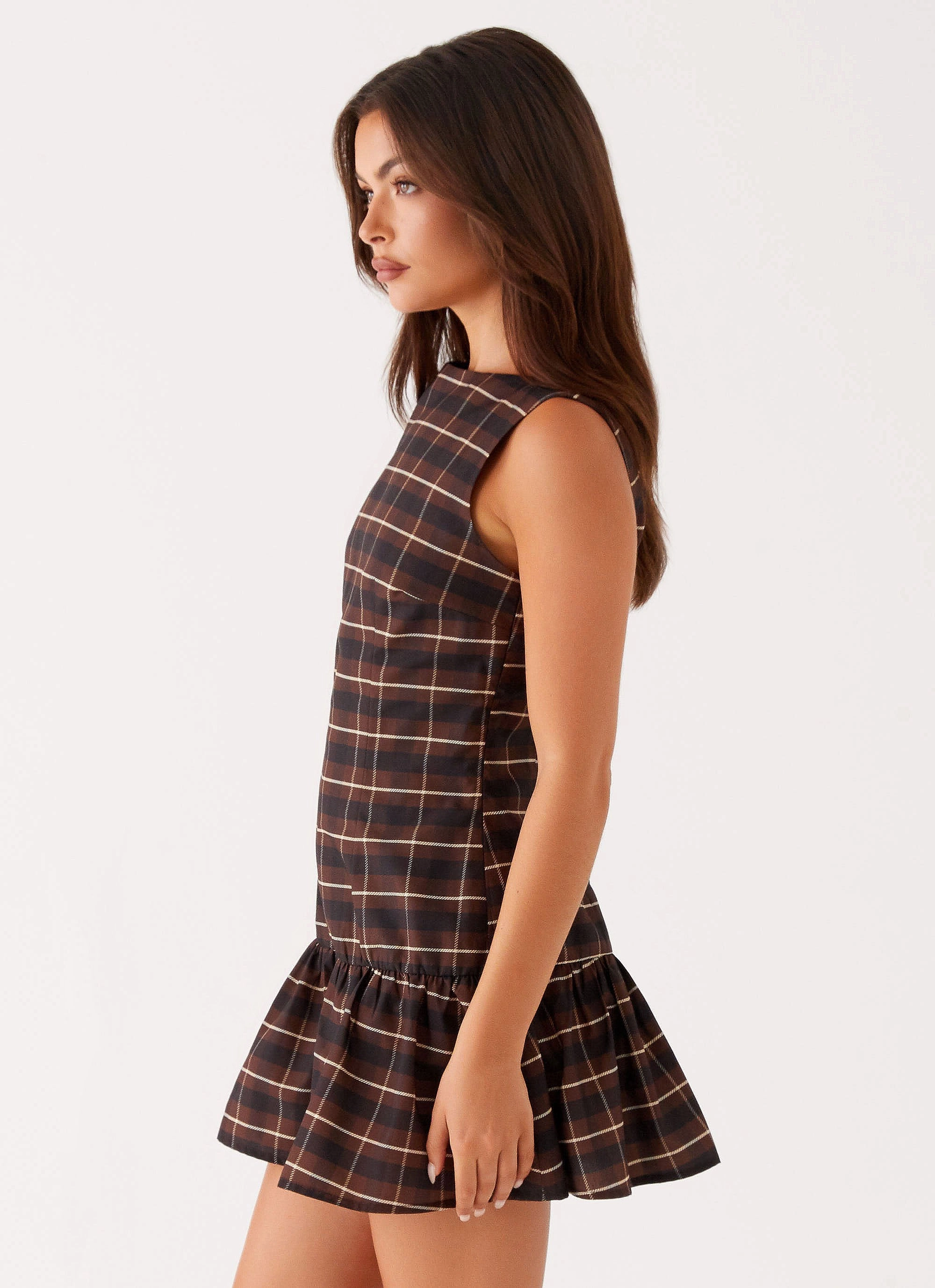 Nature Inspired Functional Style Arizona Mini Dress - Brown Black Check