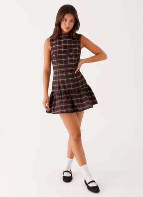 Arizona Mini Dress - Brown Black Check Modern Fit Comfortable Style