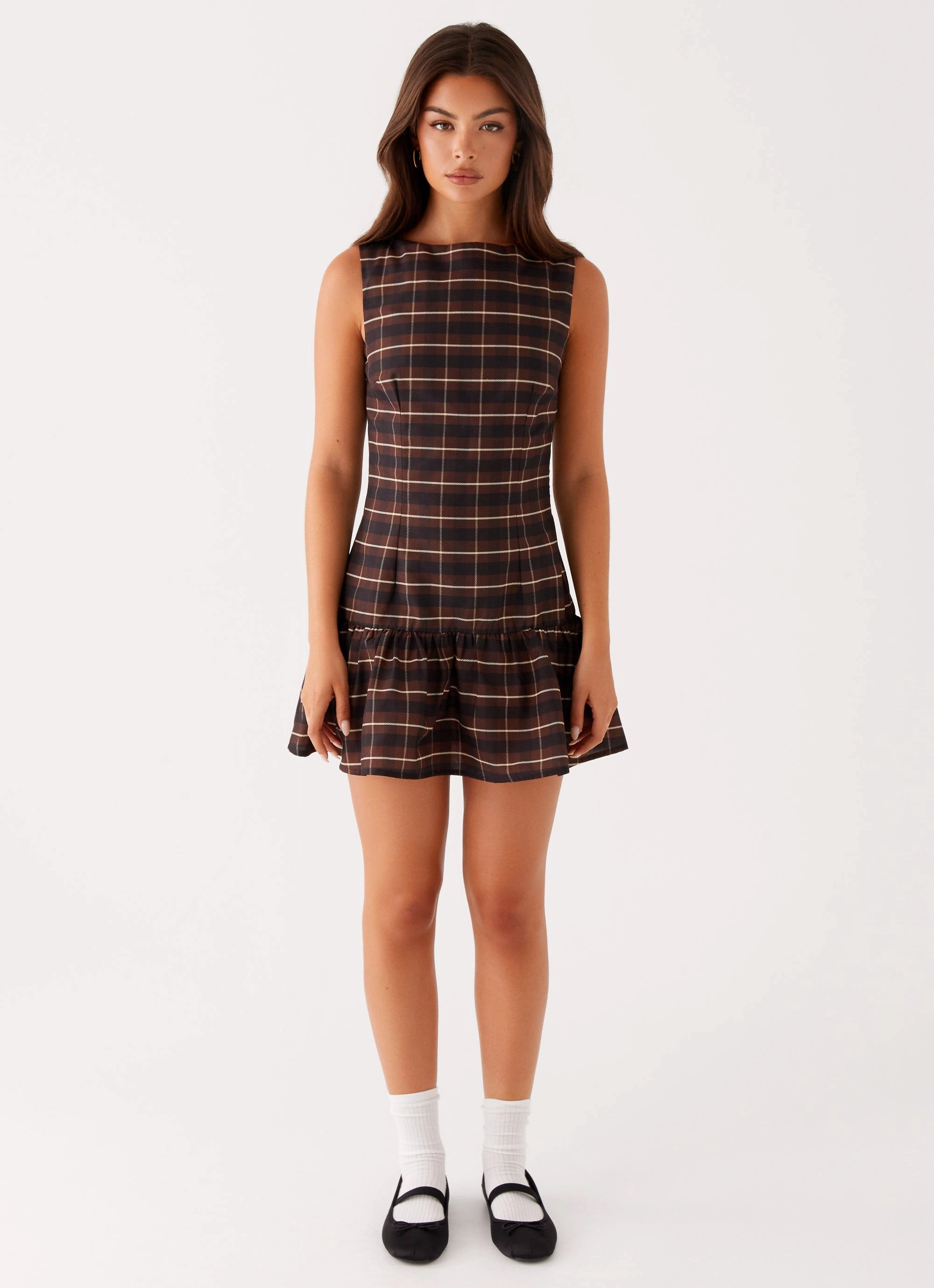 Whimsical Mood Arizona Mini Dress - Brown Black Check