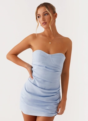 Arlene Bustier Mini Dress - Blue Metallic Finish