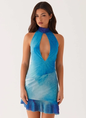 Mood Friendly Plus Fit Arlo Mini Dress - Blue Tie Dye