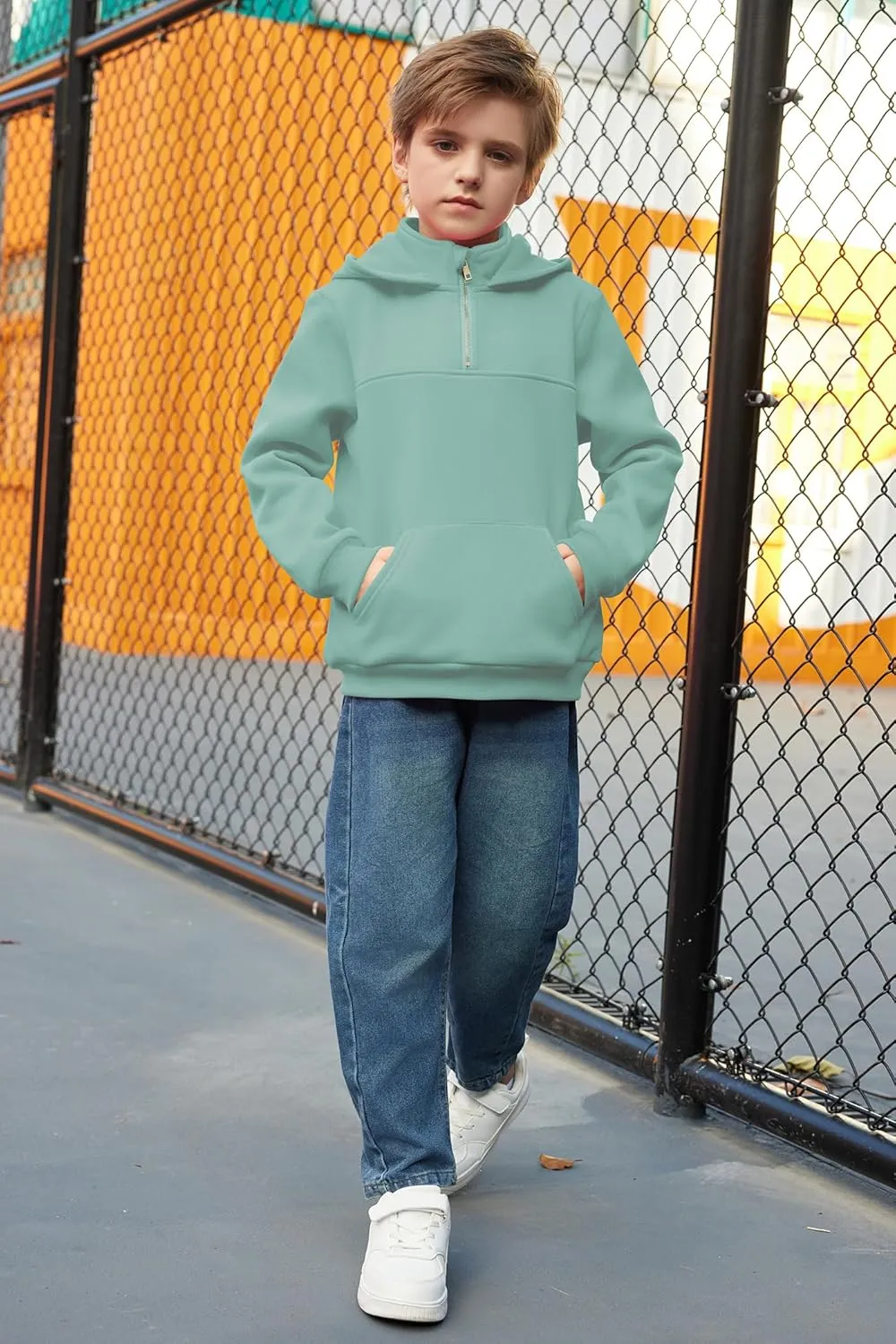 Arshiner Boy's Loose Fit Quarter-Zip Pullover Hoodie Sweatshirt