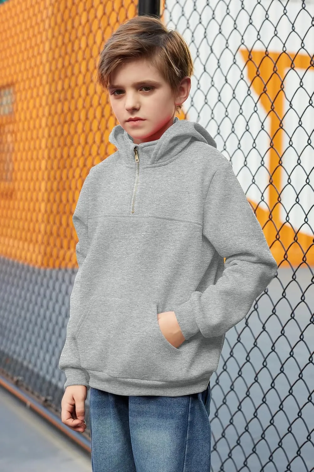 Arshiner Boy's Loose Fit Quarter-Zip Pullover Hoodie Sweatshirt