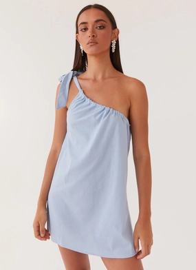 Smooth Surface Art Of Waves Linen Mini Dress - Cerulean