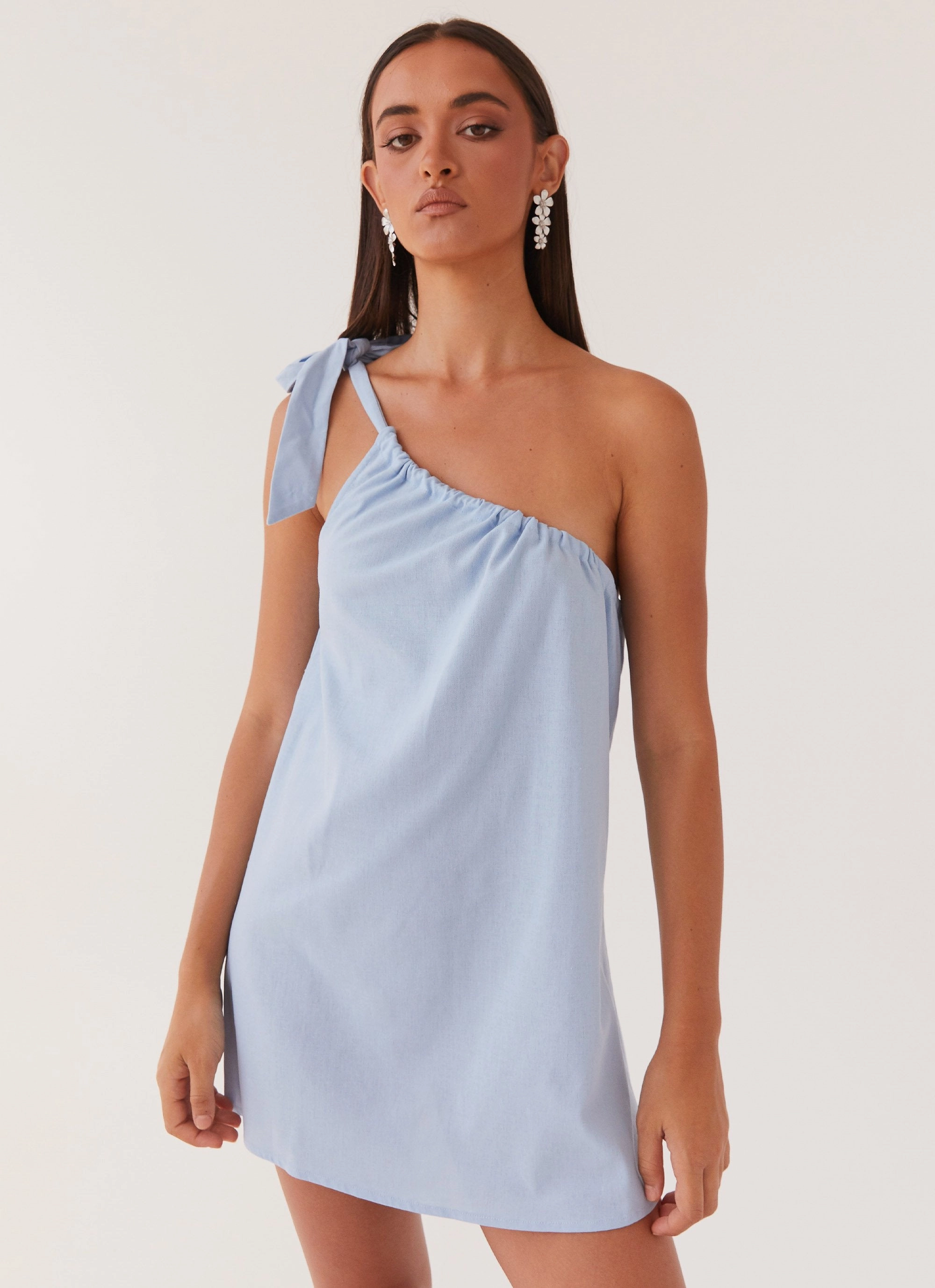 Smooth Surface Art Of Waves Linen Mini Dress - Cerulean