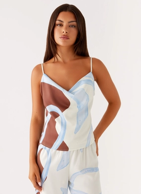 Silicone Grip Interior Kaia Cowl Neck Top - Bloom Wave Print
