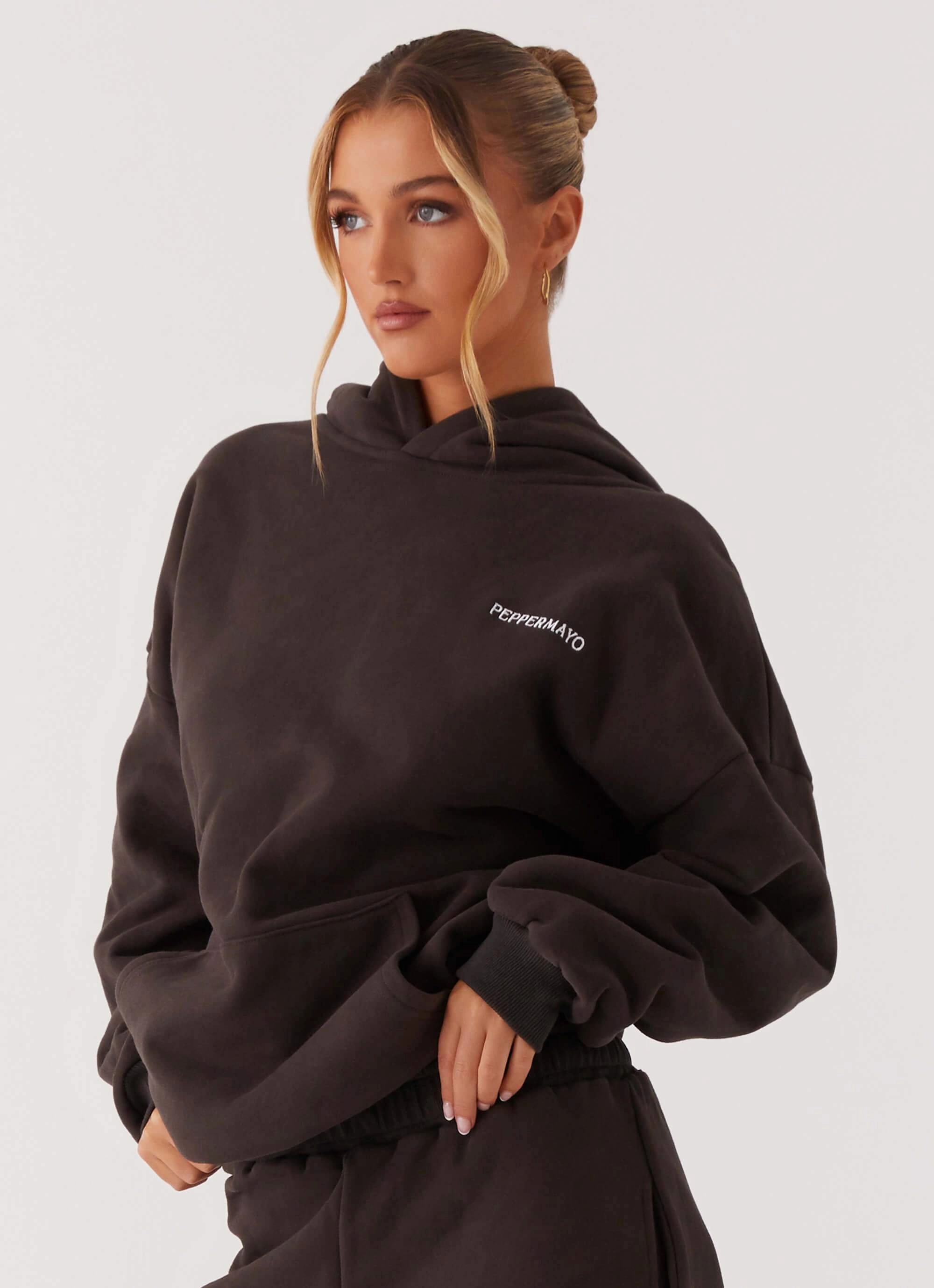 Adjustable Cuffs Seamless Edge Finishing Signature Oversized Hoodie - Charcoal