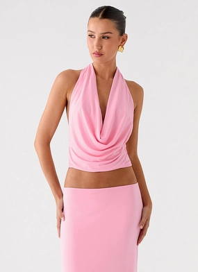Ashi Cowl Top - Pink ZipperedPockets