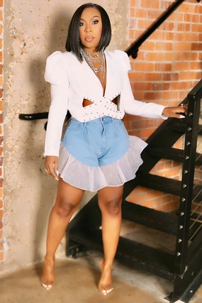 Ashley Ruffle Hem Circle Shorts Flattering Cut