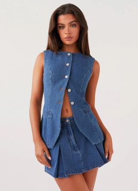 Ashlyn Denim Mini Skirt - Indigo Feminine Cut