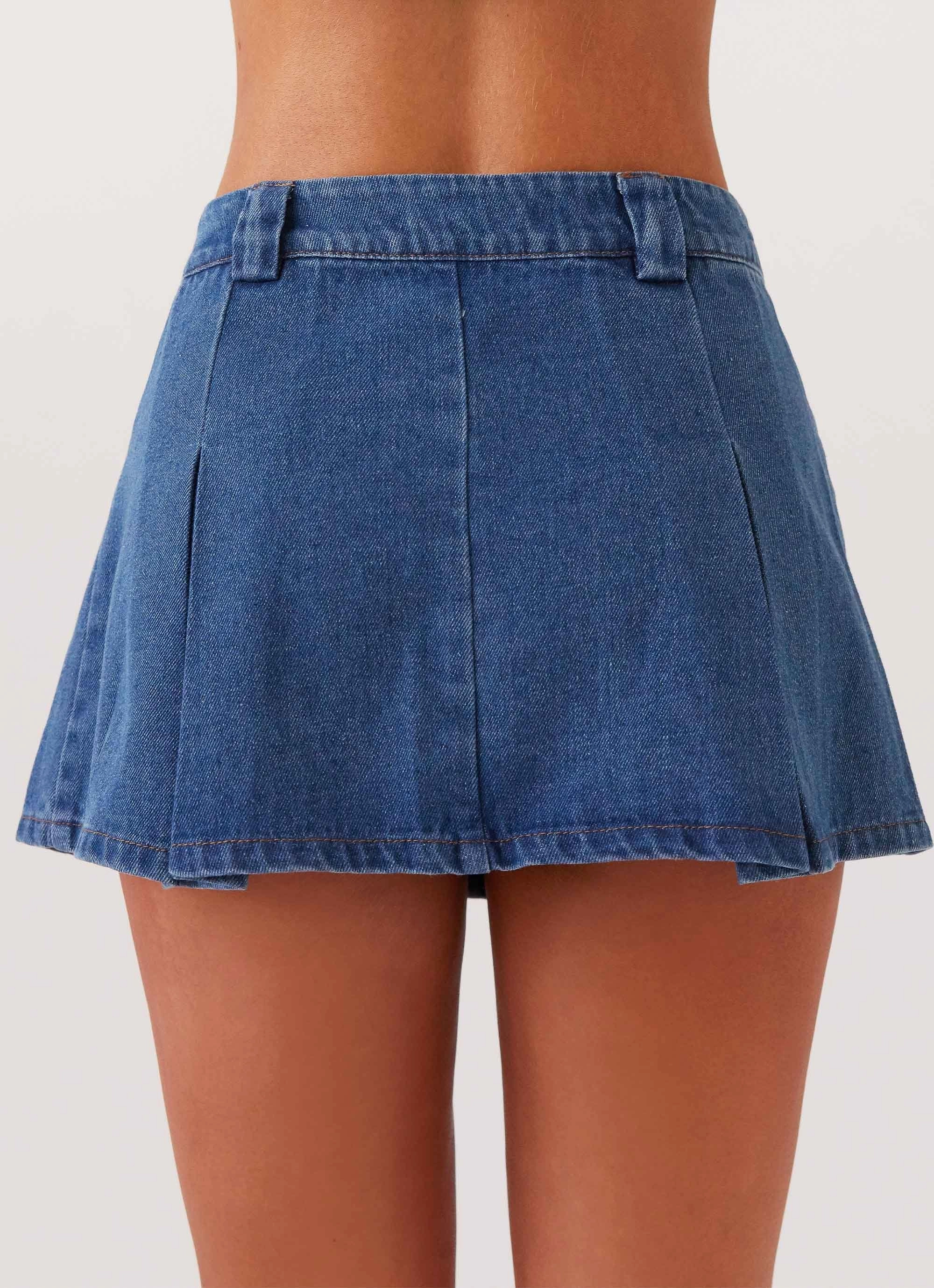 Ashlyn Denim Mini Skirt - Indigo Reinforced Knees Easy Stretch Fit