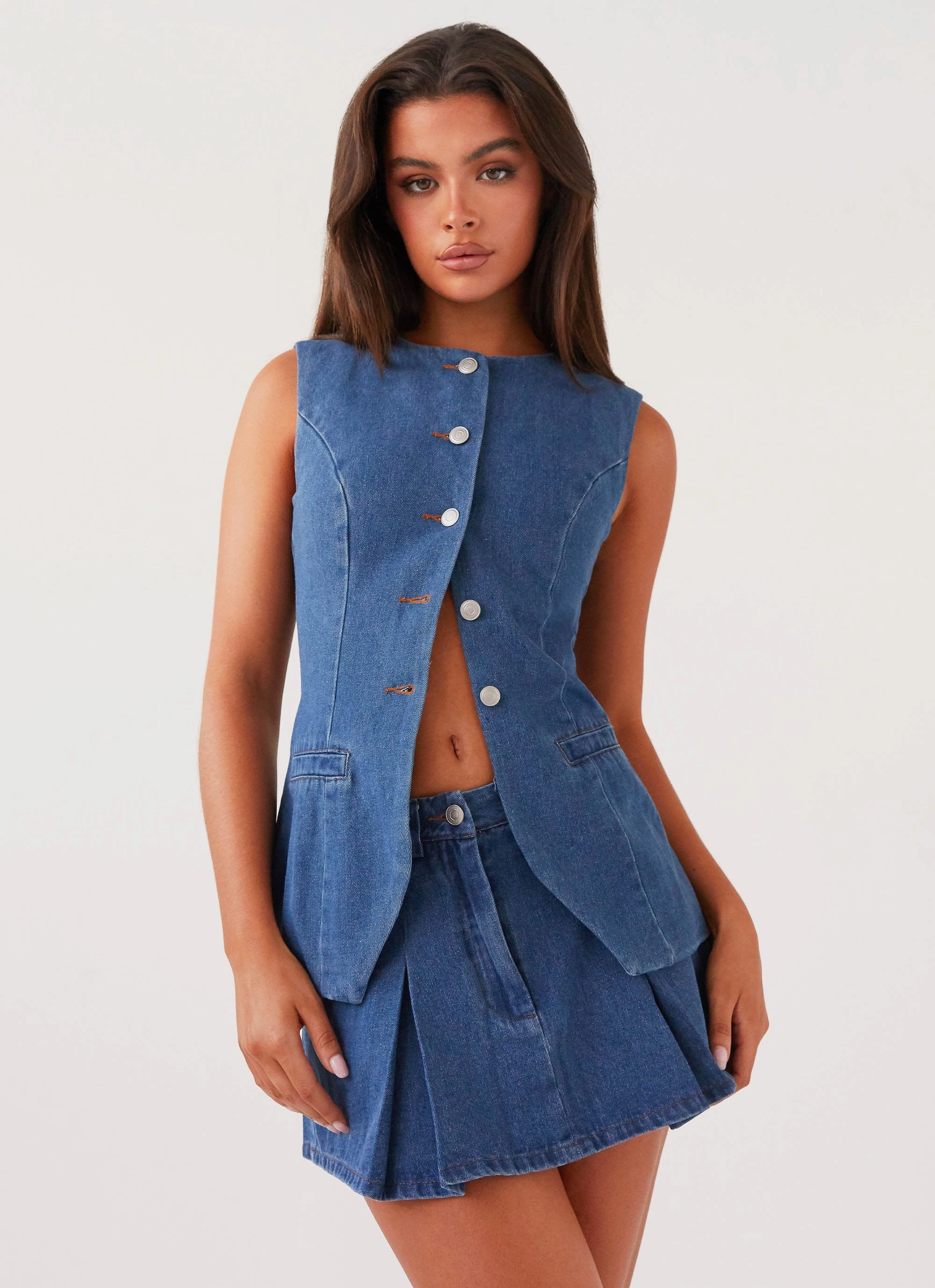 Ashlyn Denim Mini Skirt - Indigo Feminine Cut