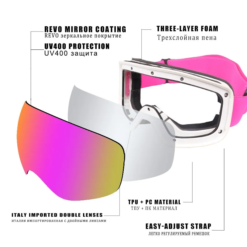 Ashore Shop Winter Women Ski Goggles Double Layers Skiing Sunglasses UV400 Anti-fog Ski Mask Glasses Men Snow Snowboard Goggles