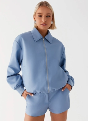 Ergonomic Sleeve Shaping Glove Compatible Cuffs Aspen Oversized Bomber Jacket - Blue