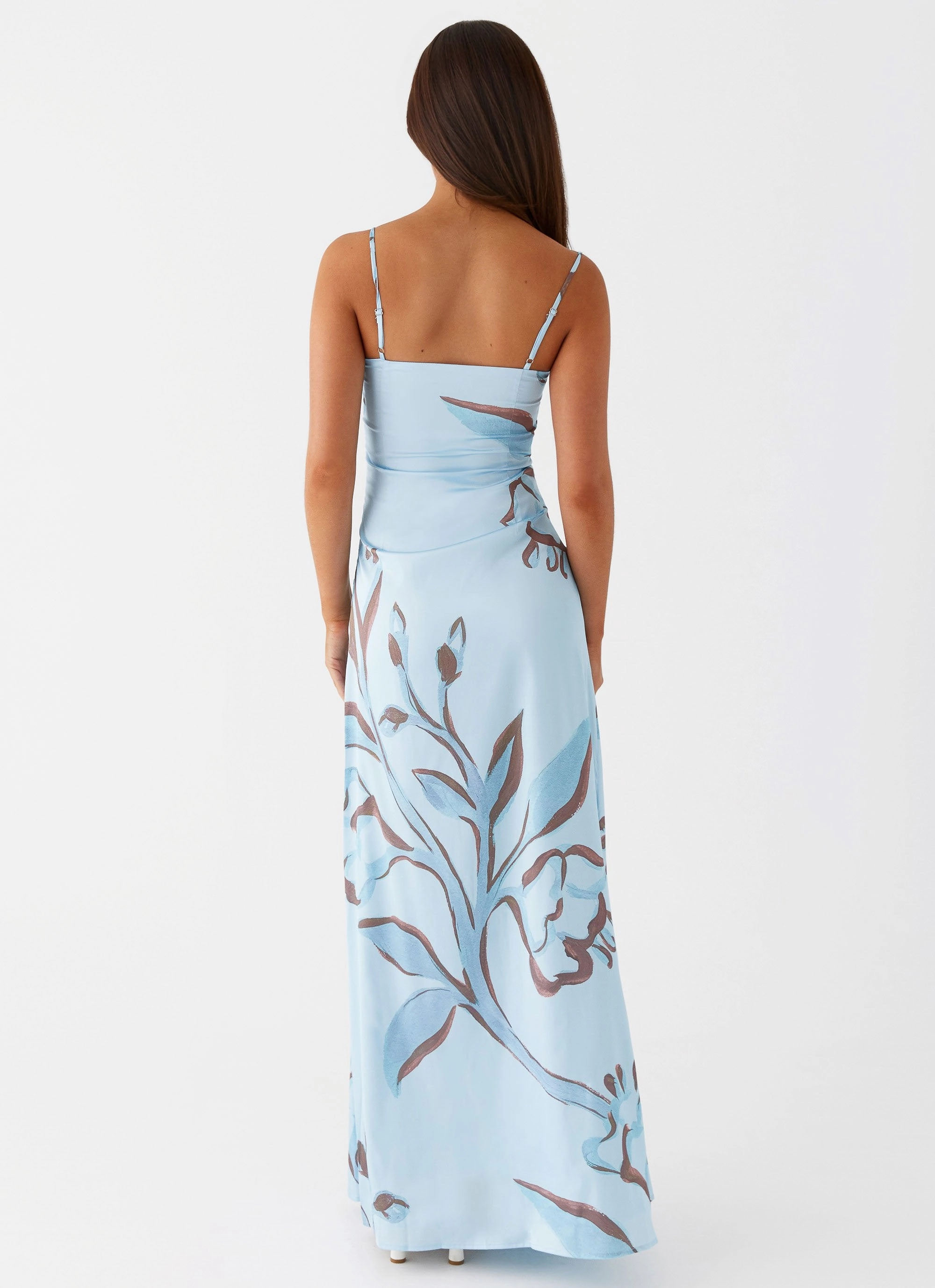 Feminine Charm Versatile Layer Aster Bloom Maxi Dress - Blue Floral