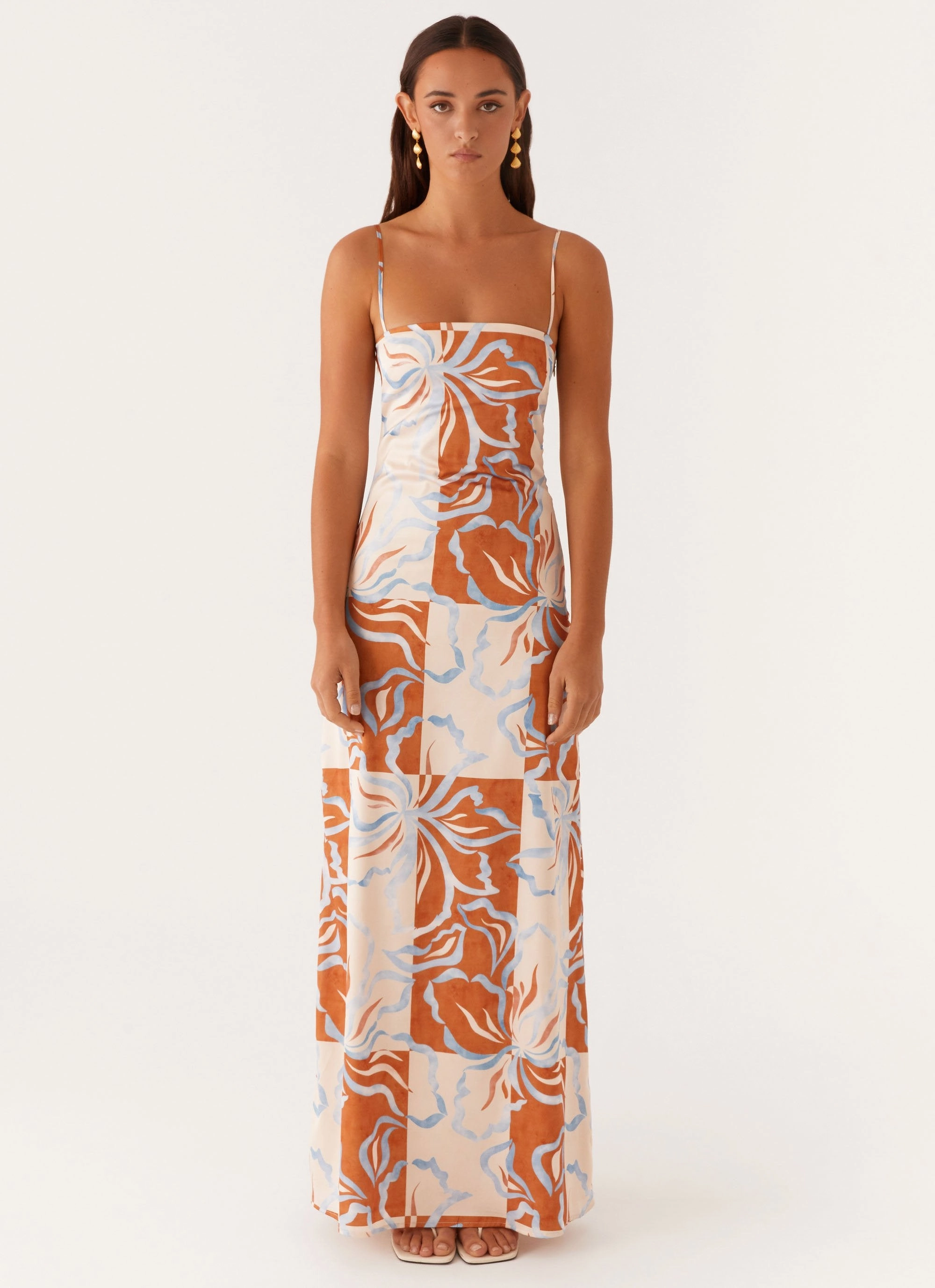 Open Design Aster Bloom Maxi Dress - Orange Blue Floral