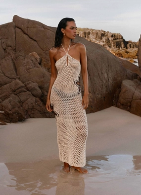Straight-Cut Aster Crochet Maxi Dress - Pastel Yellow