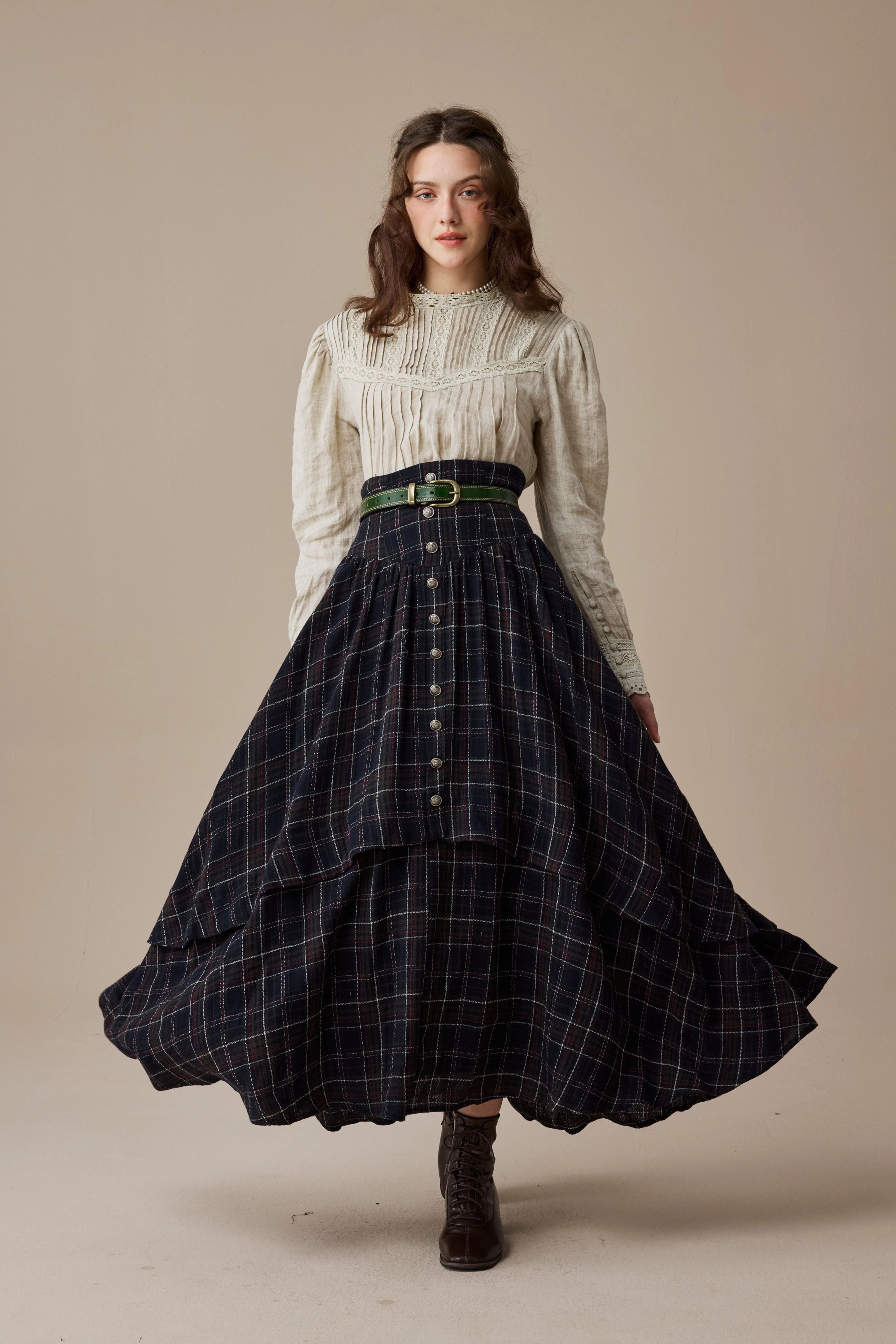 BrushedInnerSurface Christina 19 |Retro Layered Wool Skirt