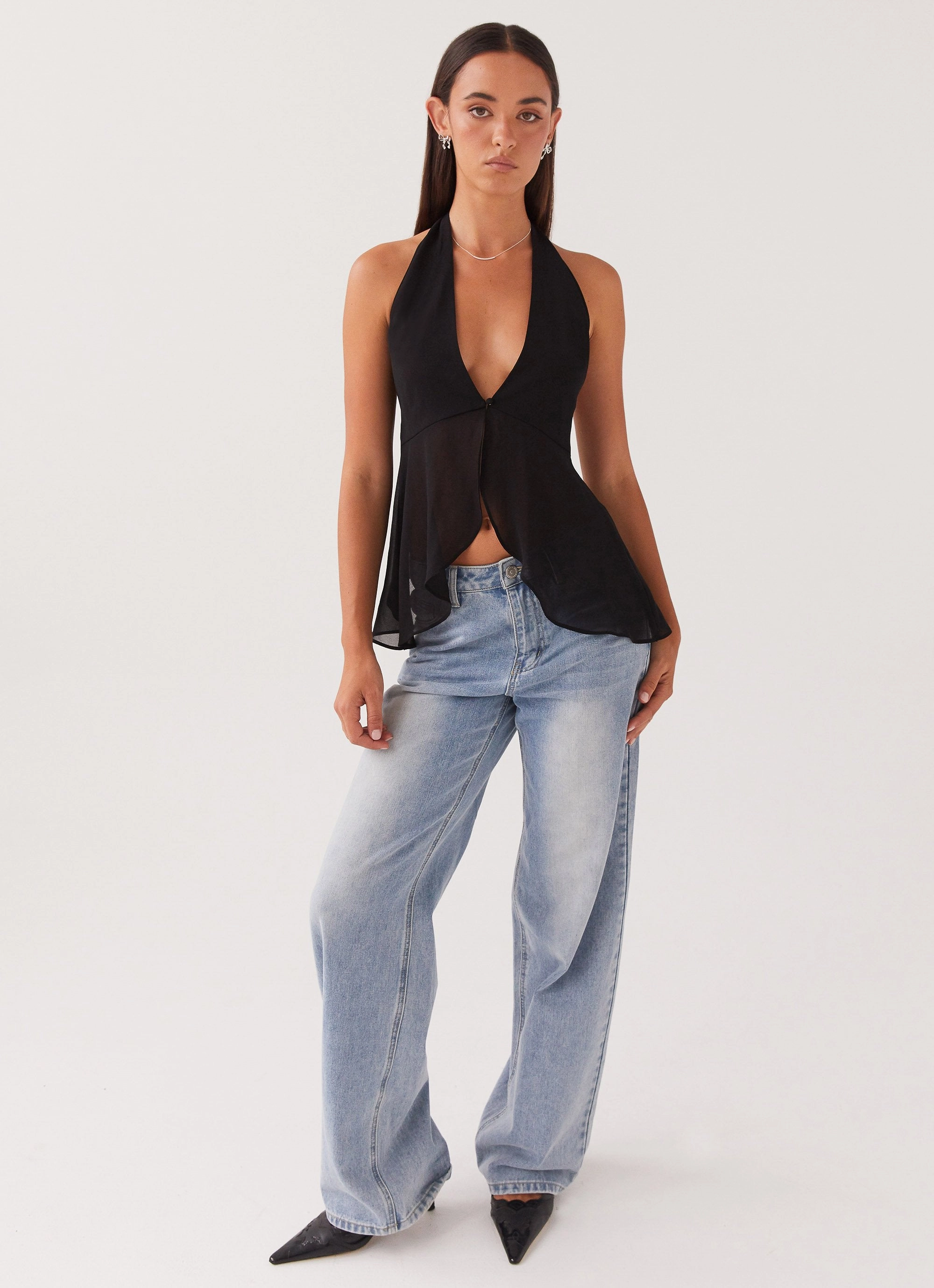 At Last Halterneck Top - Black Yarn Dyed Fabric