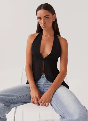 EcoCertified Material VentilatedBack At Last Halterneck Top - Black