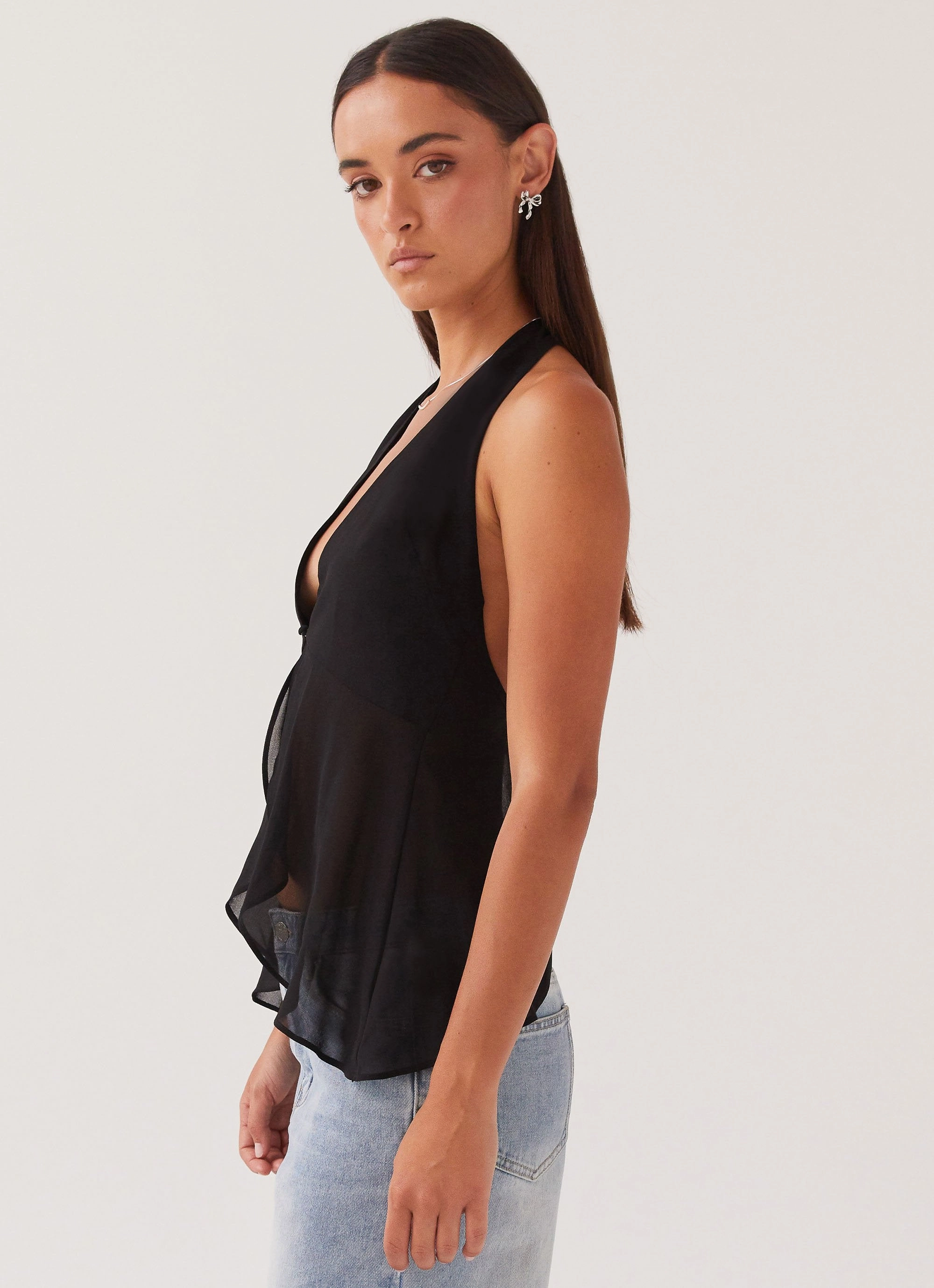 At Last Halterneck Top - Black VNeck Style