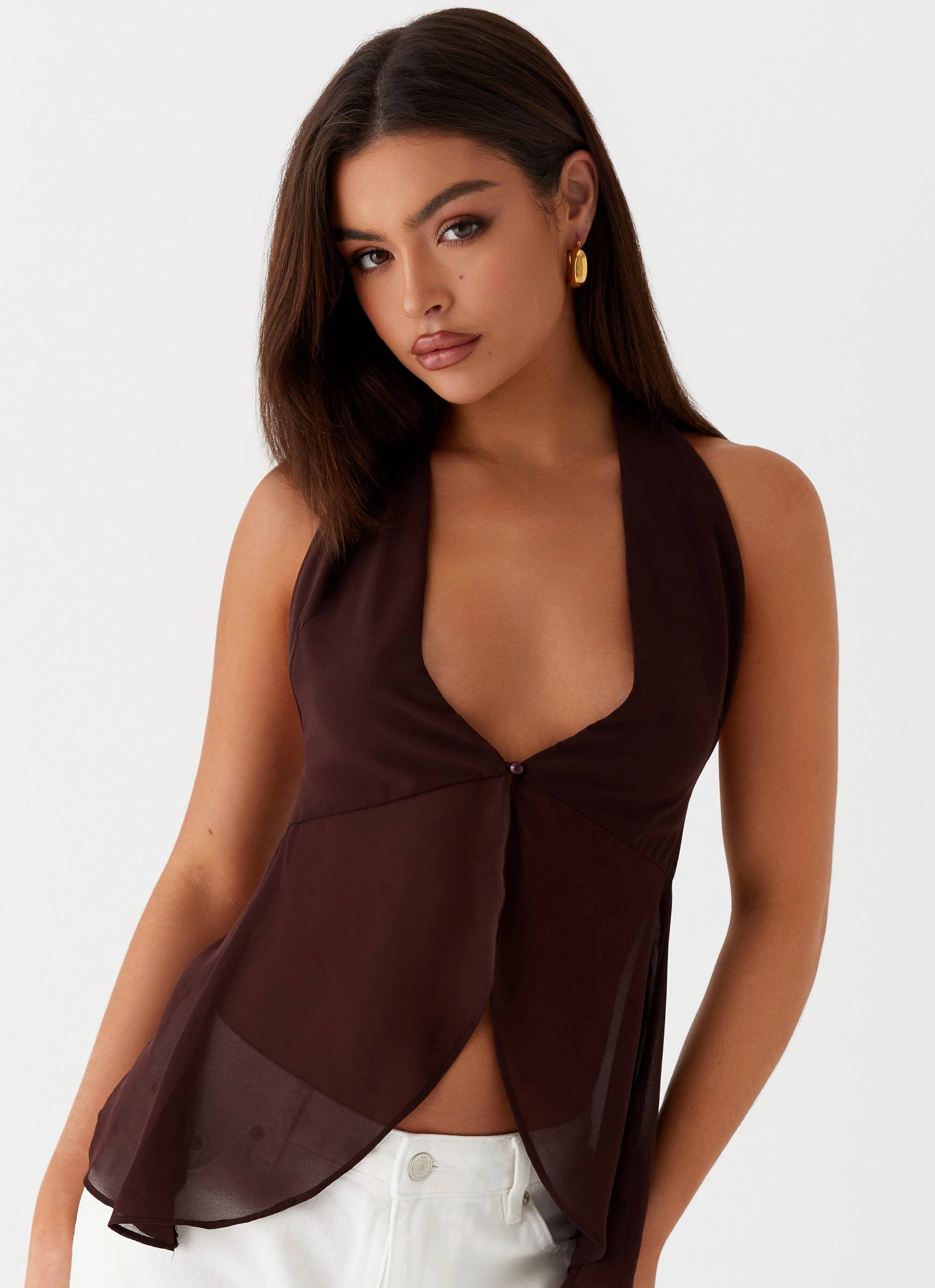 Friction Resistant Finish At Last Halterneck Top - Brown