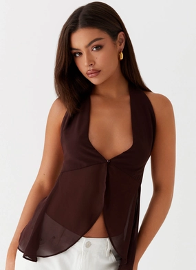 Friction Resistant Finish At Last Halterneck Top - Brown