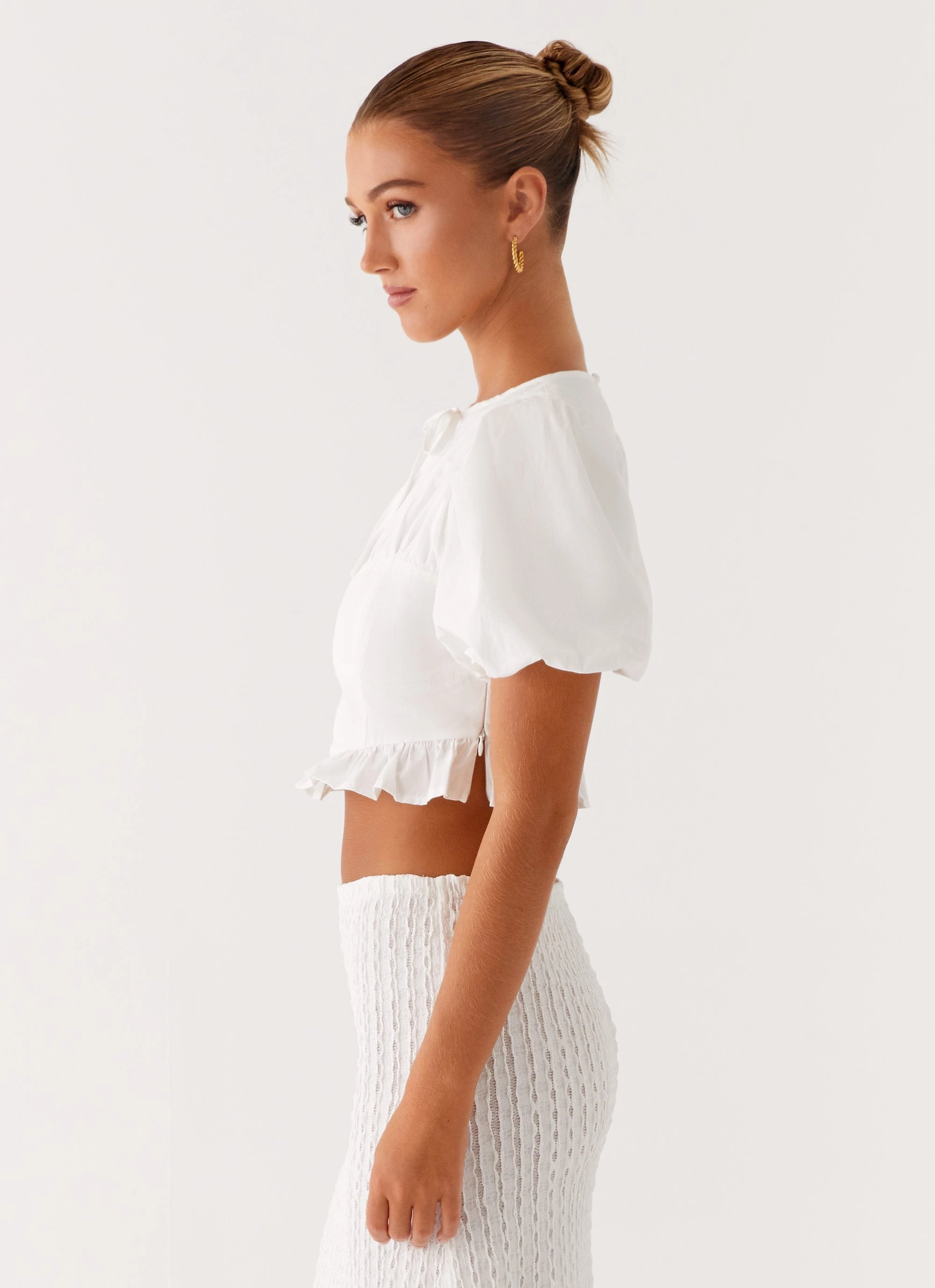 OdorControl Megan Balloon Sleeve Top - White