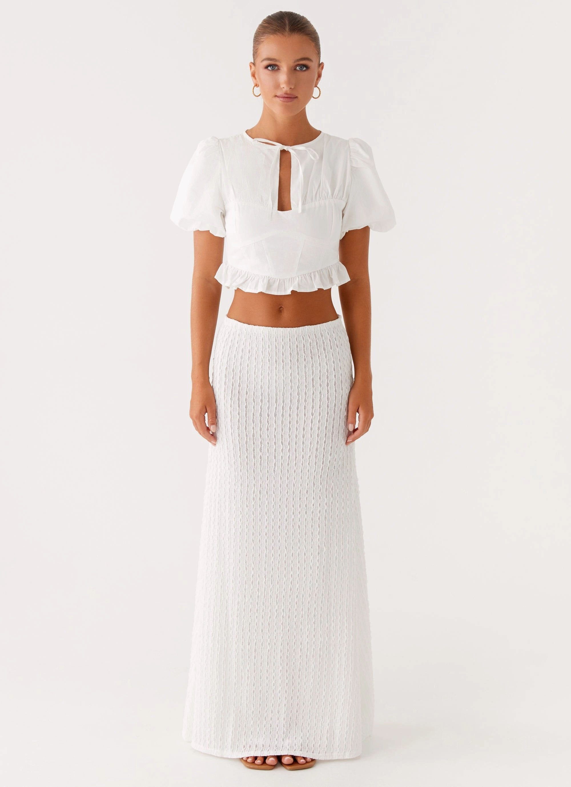 Megan Balloon Sleeve Top - White Reversible Layering Tech