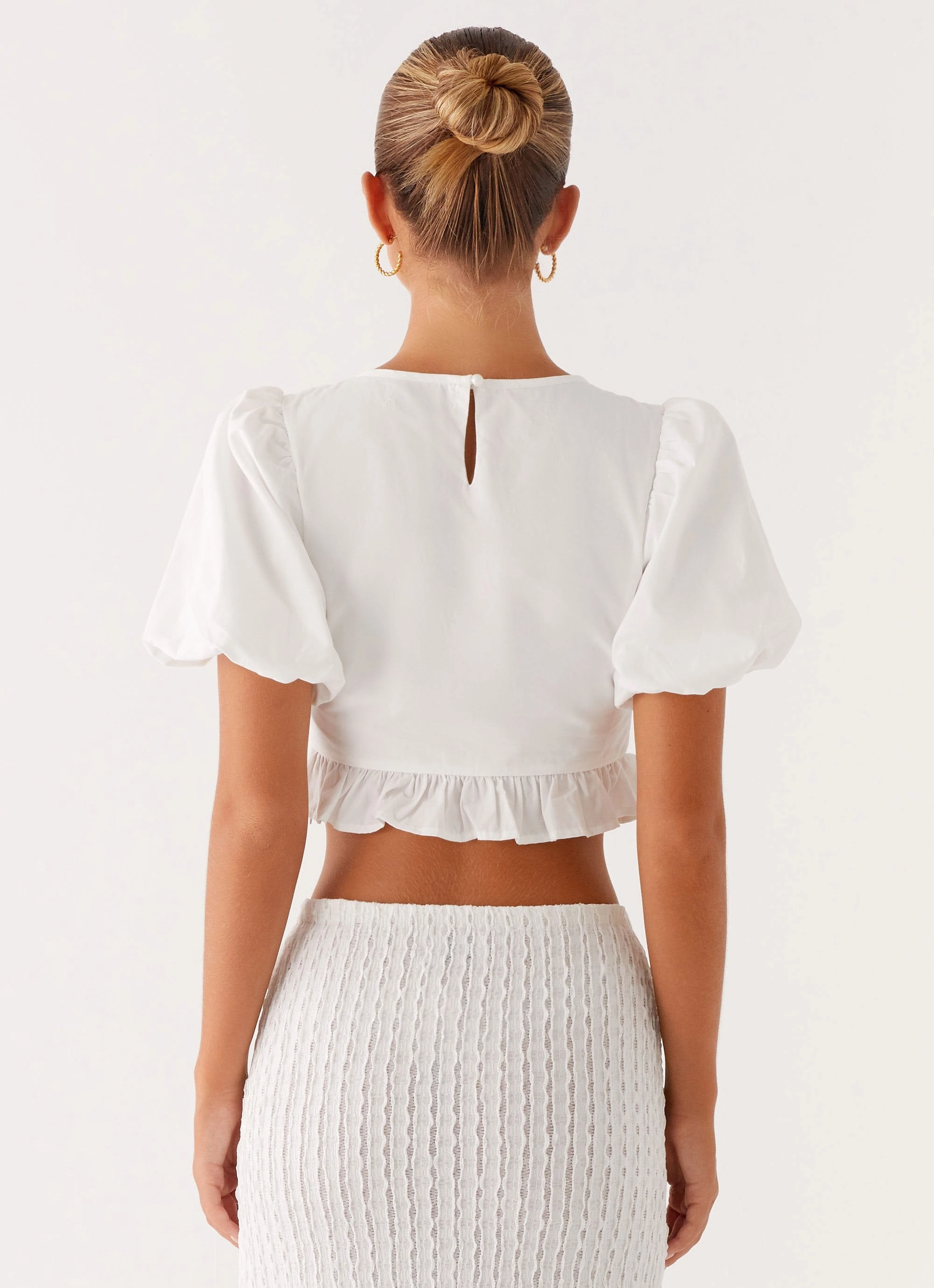 NonIrritatingTags Denim Shirt Megan Balloon Sleeve Top - White